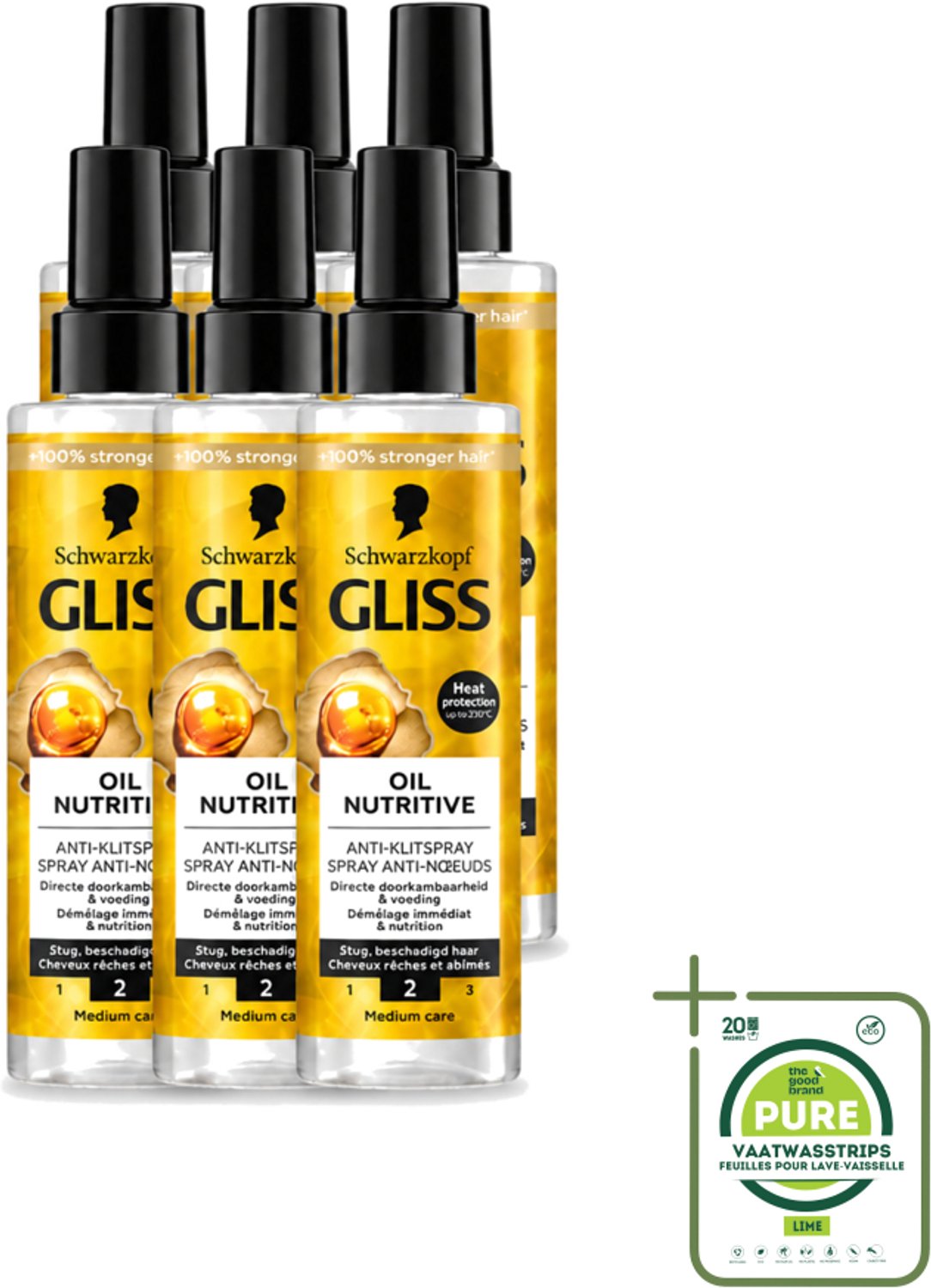 6 x Gliss - Hair Repair - Anti-Klitspray - Oil Nutritive - Makkelijk Doorkambaar Haar - 200 ml - Grootverpakking - Vaatwasstrips - Anti-klit - Klitspray - Voeding Haar - Droog Haar - Gespleten Punten