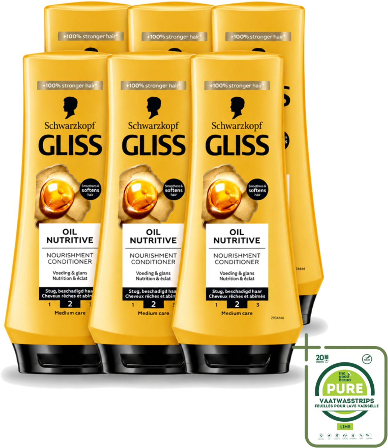 6 x Gliss - Hair Repair - Conditioner Oil Nutritive voor Intensieve Voeding - 200 ml - Grootverpakking - Vaatwasstrips - Voeding Haar - Droog Haar - Lang Haar - Gespleten Punten - Haar Herstel