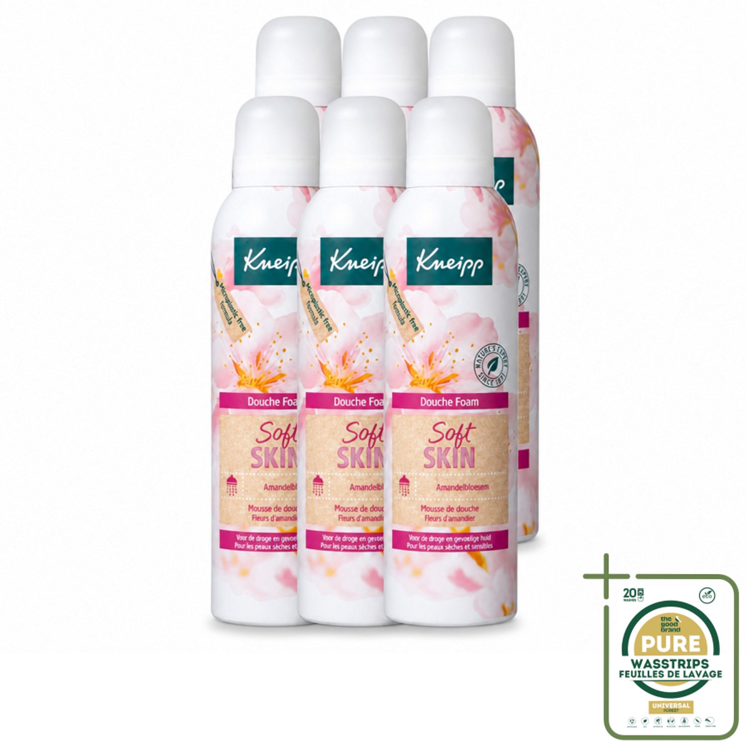 6 x Kneipp - Douche foam - Soft Skin - Voor droge en gevoelige huid - 200 ml - Wasstrips - Douche Foam - Huidverzorging - Droge Huid - Gevoelige Huid - Amandelolie