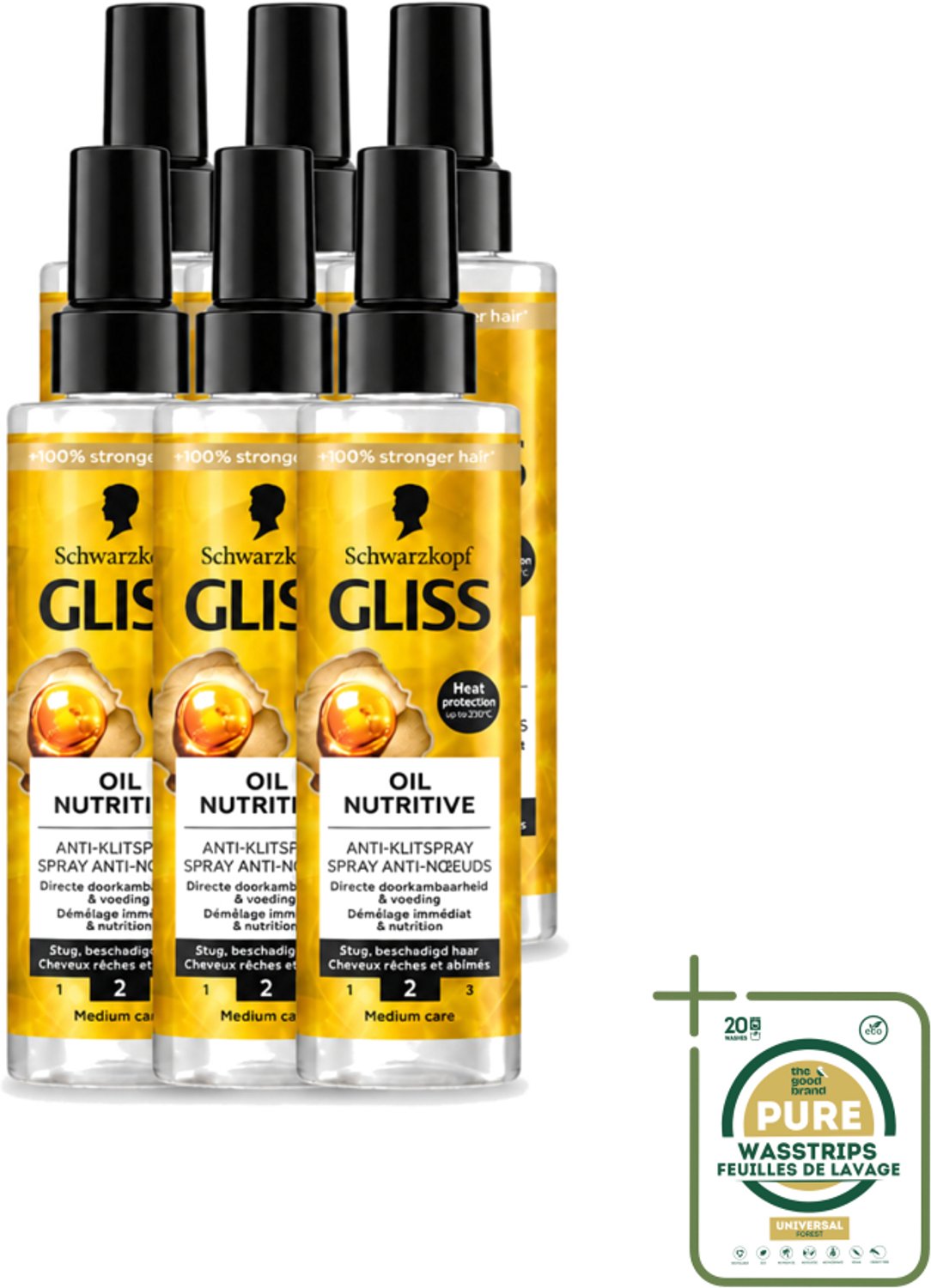 6 x Gliss - Hair Repair - Anti-Klitspray - Oil Nutritive - Makkelijk Doorkambaar Haar - 200 ml - Wasstrips - Anti-klitspray - Haarbescherming - Haarverzorging - Haarvoeding - Haarverzorging Voor Droog Haar