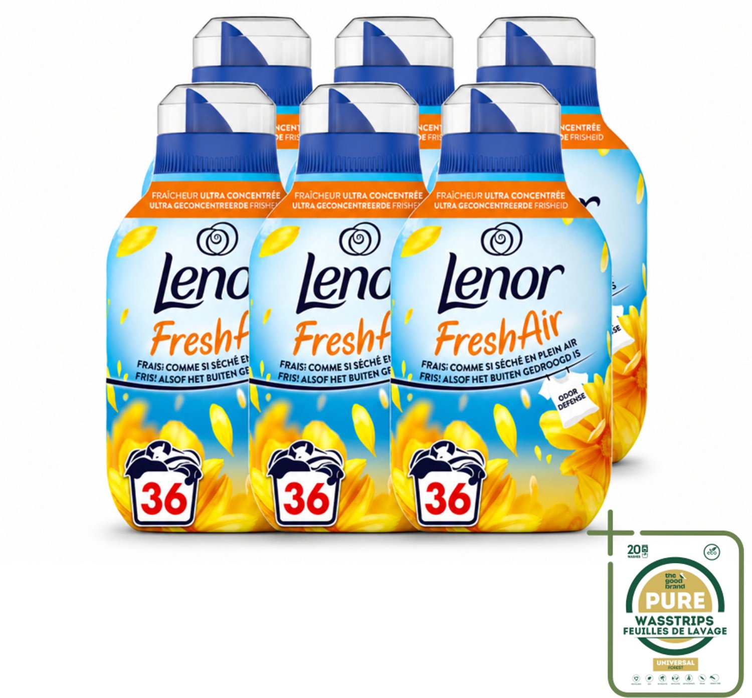 6 x Lenor - Wasverzachter - Fresh Air Zonnestralen - Ultra Geconcentreerd - 36 Wasbeurten - Wasstrips - Wasverzachter - Wasverzachter Buitenfris - Zonnestralen - Geur - Geurverzachter