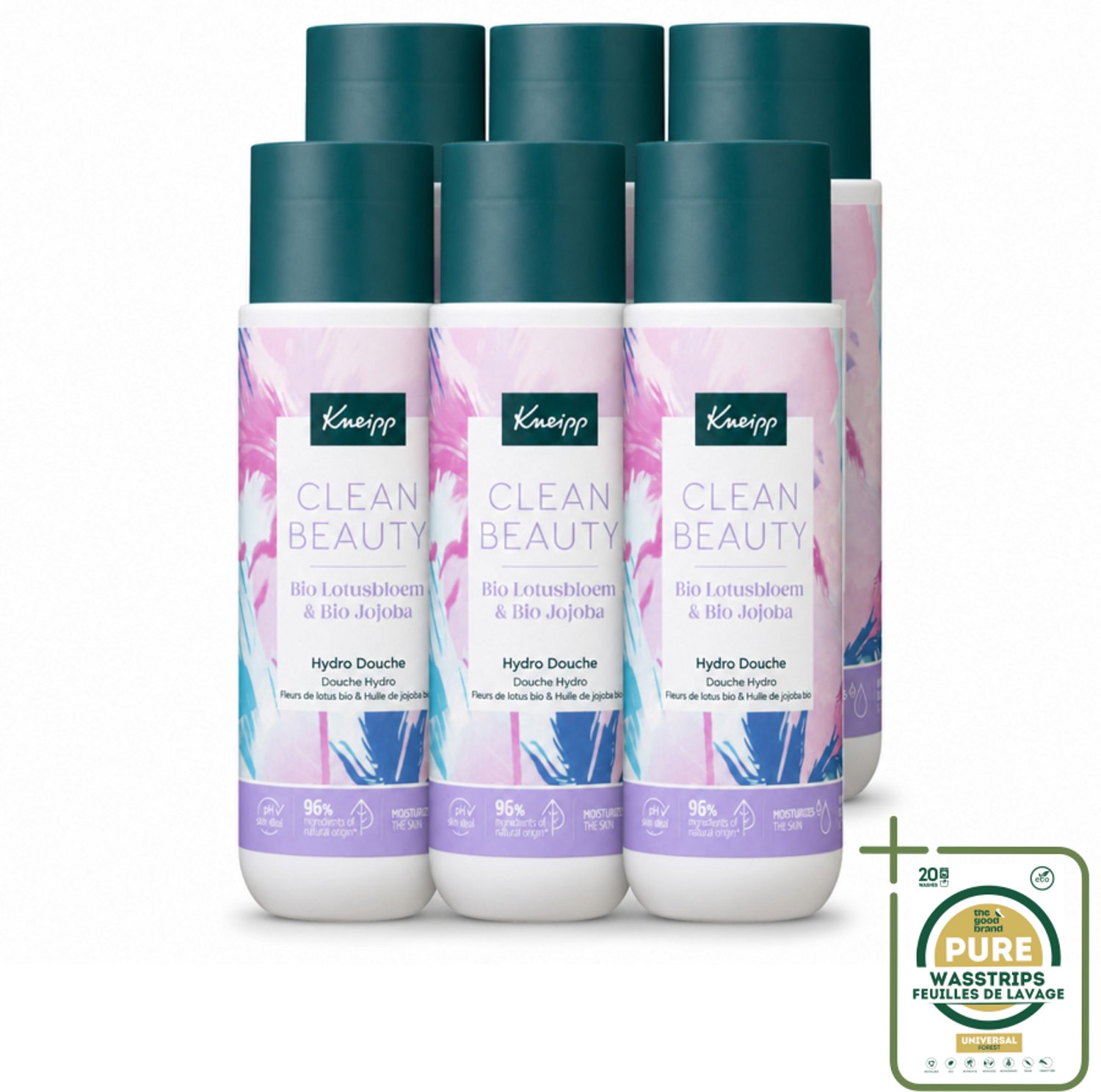 6 x Kneipp - Douchegel - Clean Beauty - Lotus & Jojoba - 200 ml - Wasstrips - Douchegel - Natuurlijke Douchegel - Bio Douchegel - Geur Van Lotus - Geur Van Jojoba
