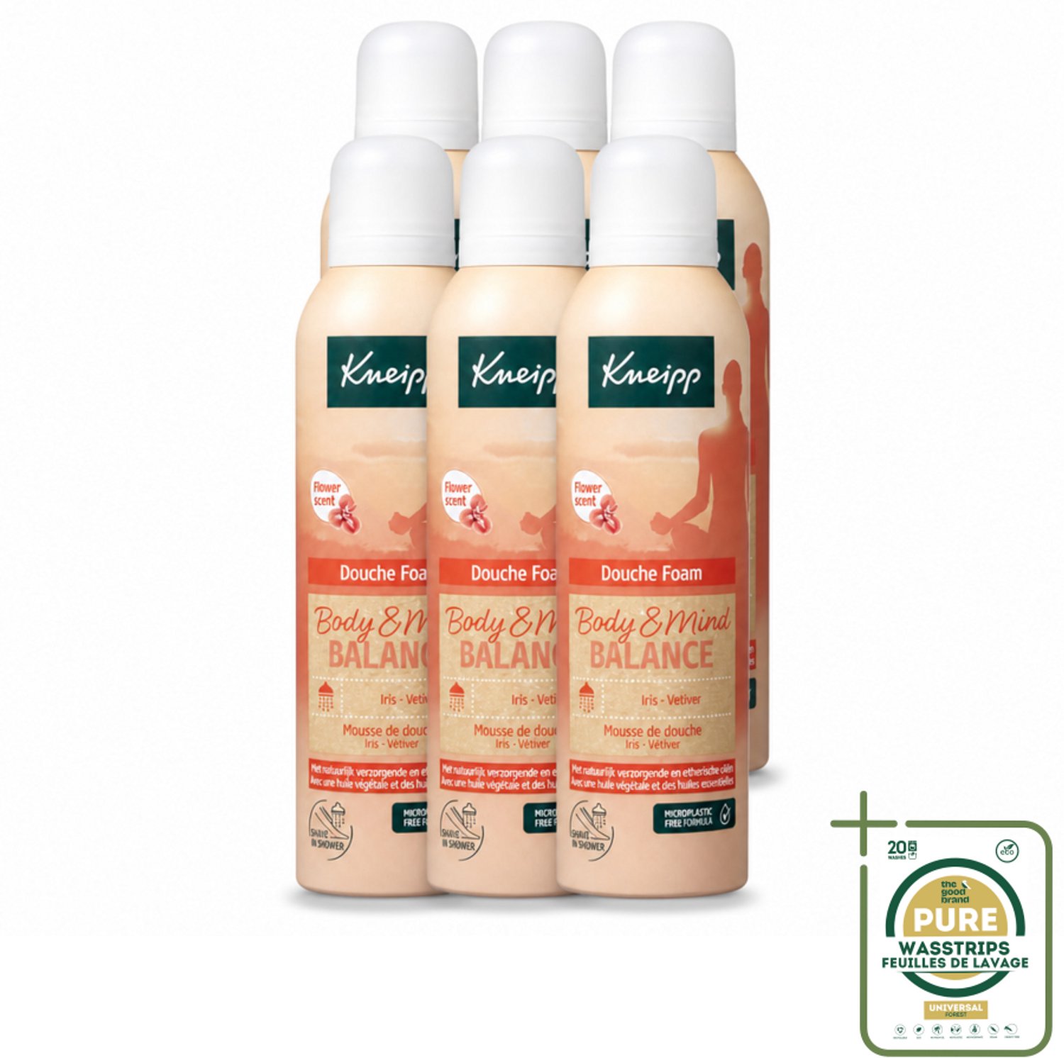 6 x Kneipp - Douche schuim - Body & Mind Balance - Iris & Vetiver - 200 ml - Wasstrips - Douche Schuim - Lichaam Verzorging - Ontspanning - Geest En Lichaam - Iris En Vetiver