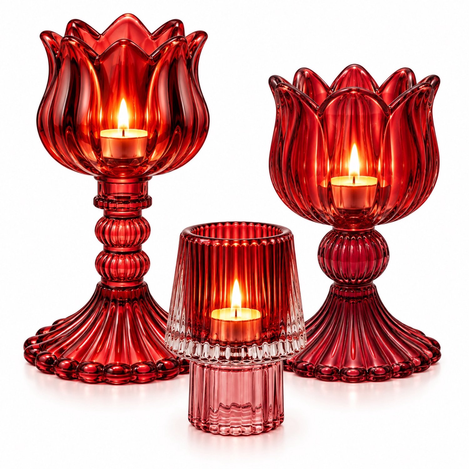 Waxinelichthouders Glas – Set van 3 – Rood/Bordeaux – WinQ