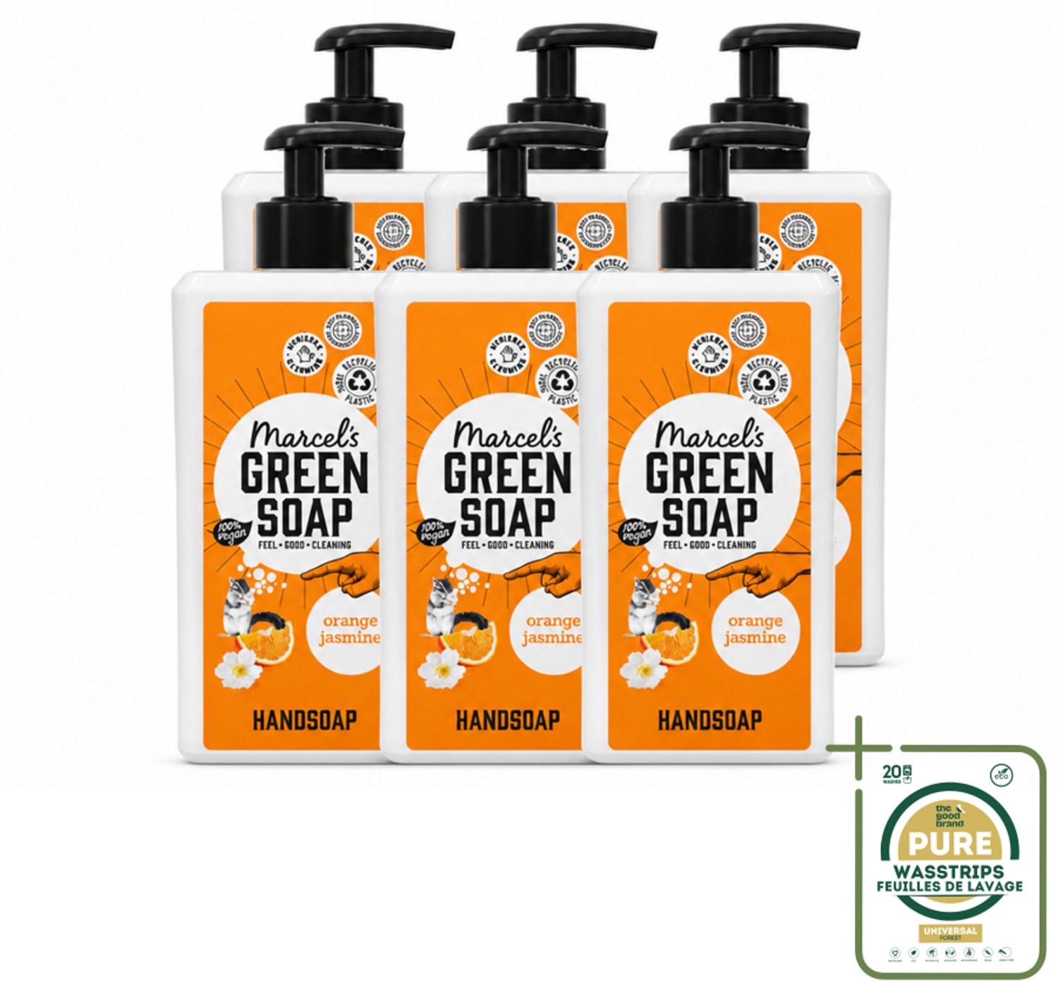 6 x Marcel's Green Soap - Handzeep - Sinaasappel & Jasmijn - Voor dagelijks gebruik - 500 ml - Wasstrips - Handzeep - Natuurlijke Handzeep - Plantaardige Handzeep - Handzeep Orange En Jasmijn - Handzeep Sinaasappel En Jasmijn