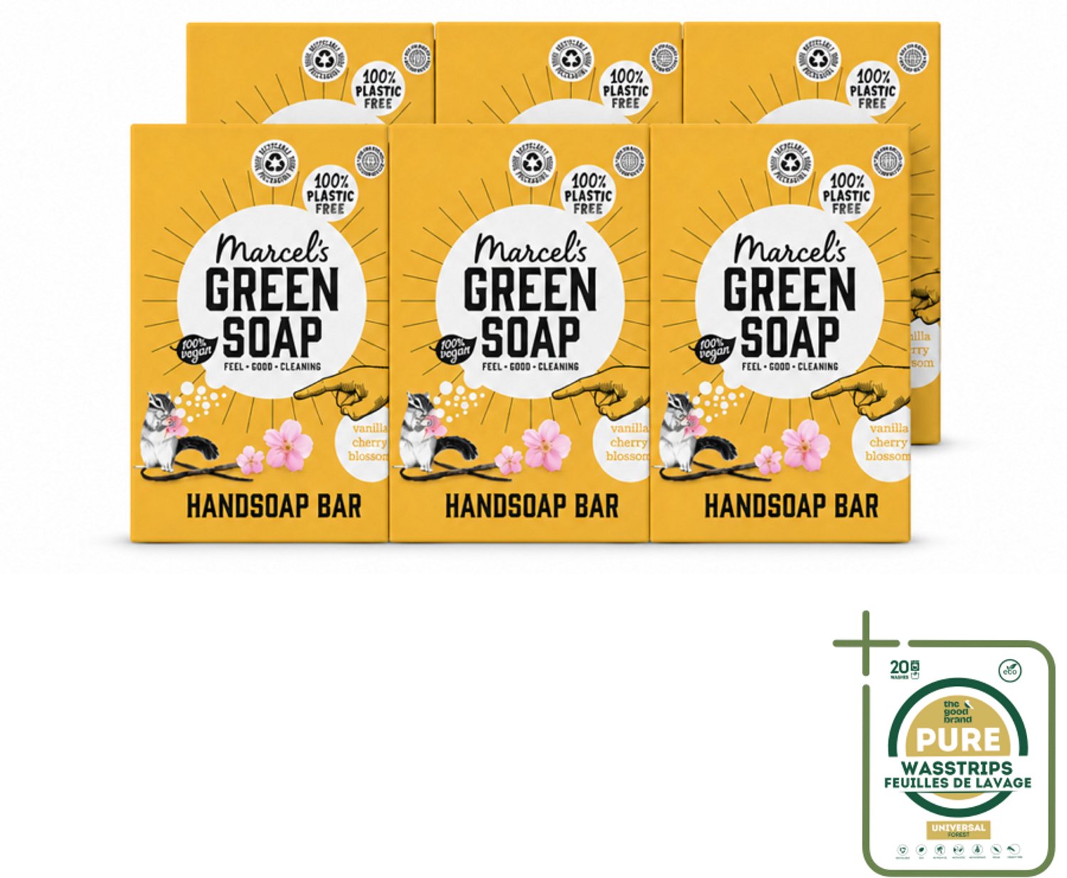 6 x Marcel's Green Soap - Handzeep Bar - Vanille & Cherry Blossom - Krachtige werking - 90 gr - Wasstrips - Handzeep Bar - Handzeep - Handzeep Vanille - Handzeep Cherry Blossom - Handzeep Vegan
