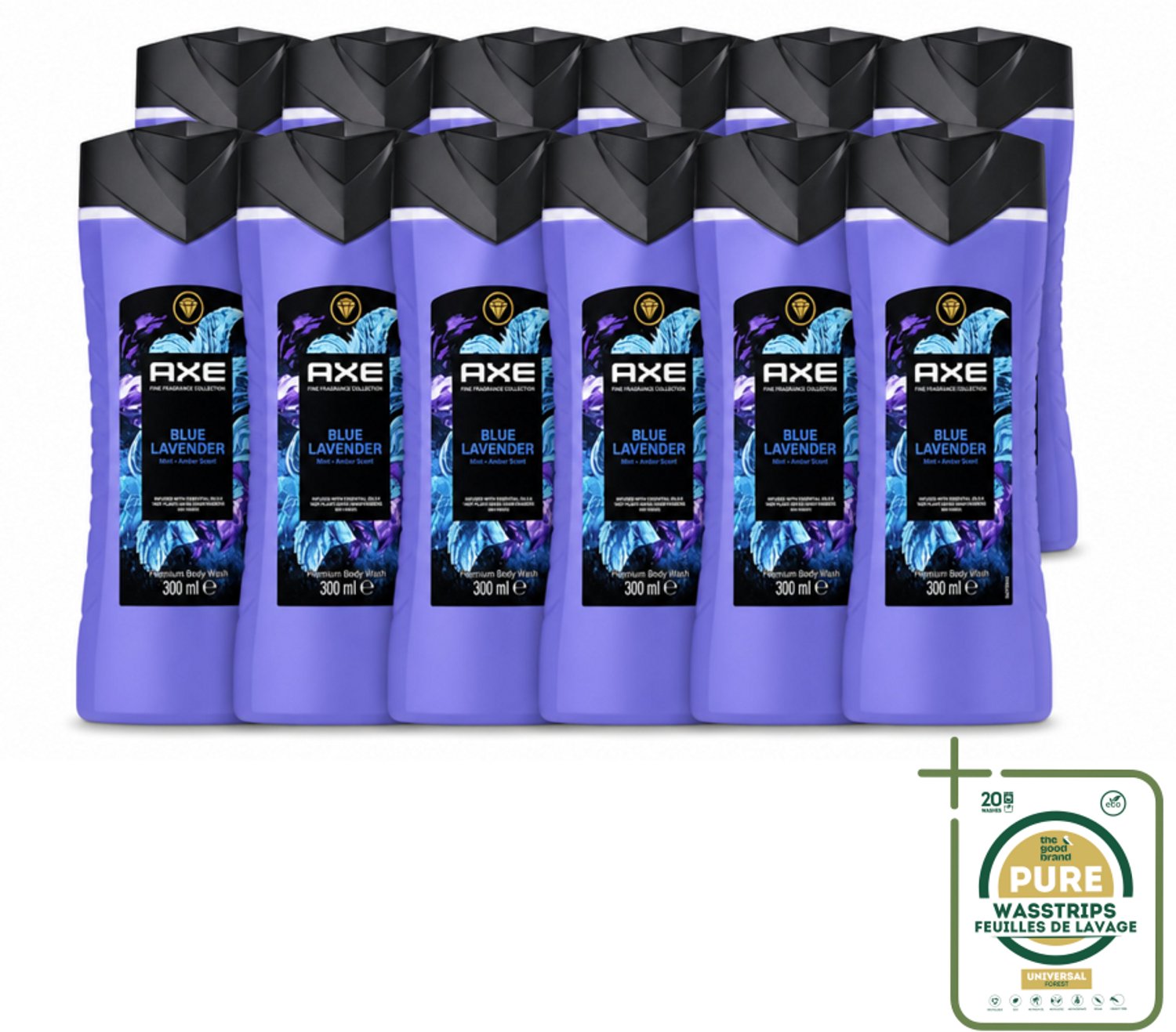 12 x AXE - Douchegel - Blue Lavender - Kalmerend - Premium Geur - 300 ml - Wasstrips - Douchegel - Kalmerend - Frisheid - Ontspanning - Premium Geur