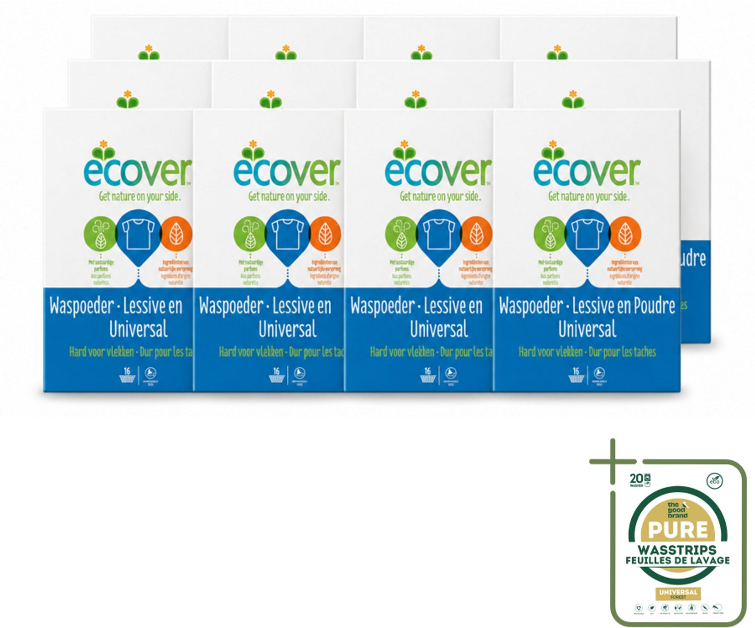 12 x Ecover - Waspoeder Universal - Voor witte & bonte was - 1,2 kg - Wasstrips - Waspoeder - Wasmiddel - Witte Was - Bonte Was - Vuil Verwijderen