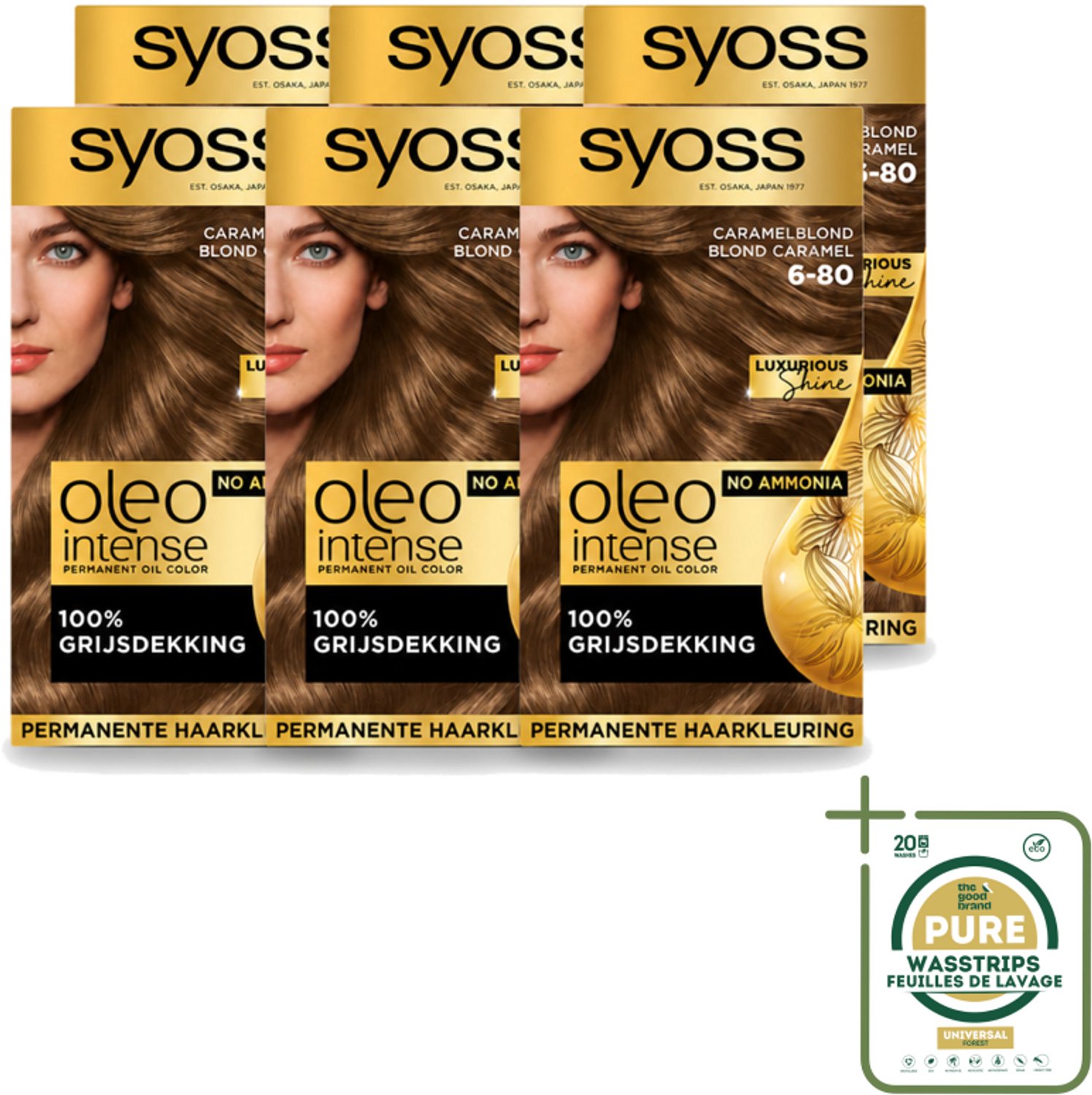 6 x SYOSS - Oleo Intense 6-80 - Haarverf - Permanente Haarkleuring - Caramelblond - Langdurige Kleur - Wasstrips - Haarkleur - Haarverf - Caramelblond - Permanente Haarkleur - Haarverf Zonder Ammoniak