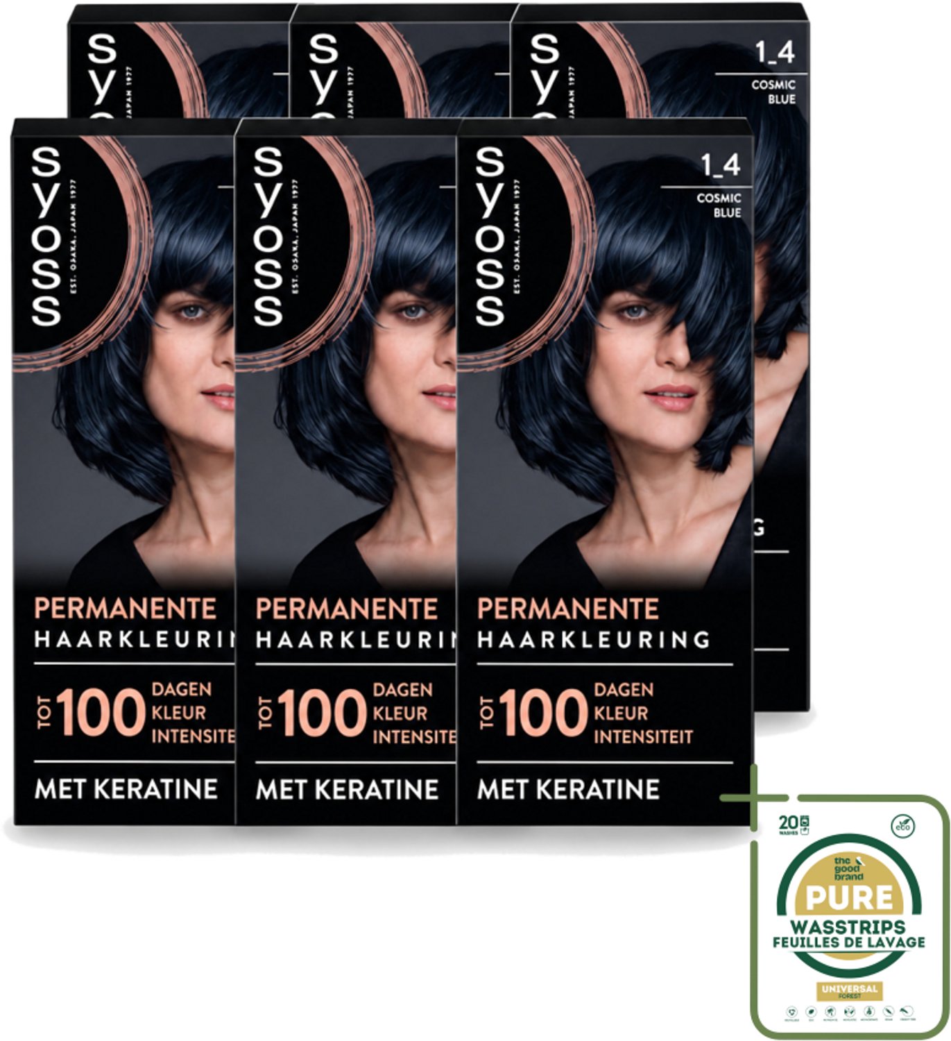 6 x SYOSS - Coloration 1-4 Cosmic Blue - Haarverf - Grijsdekking - Vermindert Haarbreuk - Wasstrips - Haarverf - Haarkleur - Grijsdekking - Keratine - Haarverf 1-4