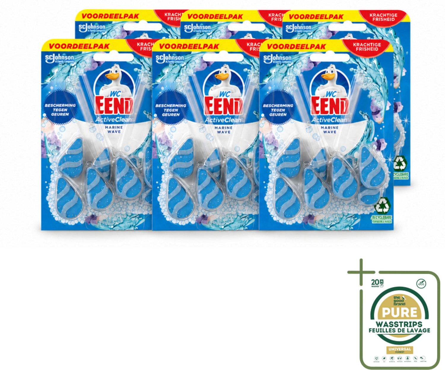 6 x WC Eend - Active Clean Marine - Toiletblok Duopack - Meer Schuim & Frisheid - 2 Toiletblokken - Wasstrips - Toiletblok - Reiniging Toilet - Schuim Toilet - Fris Toilet - Kalkaanslag Bestrijden