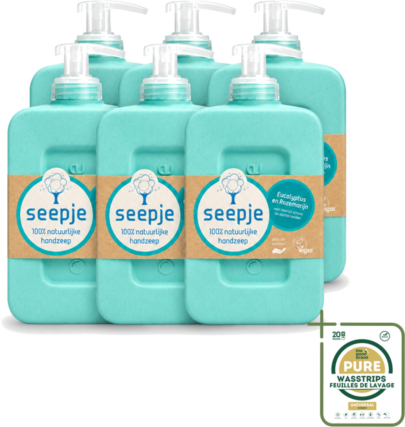 6 x Seepje - Handzeep - Eucalyptus met Rozemarijn - 300 ml - Antiseptische Geur - Wasstrips - Handzeep Eucalyptus - Handzeep Met Rozemarijn - Natuurlijke Handzeep - Antiseptische Handzeep - Handzeep Voor Gevoelige Huid