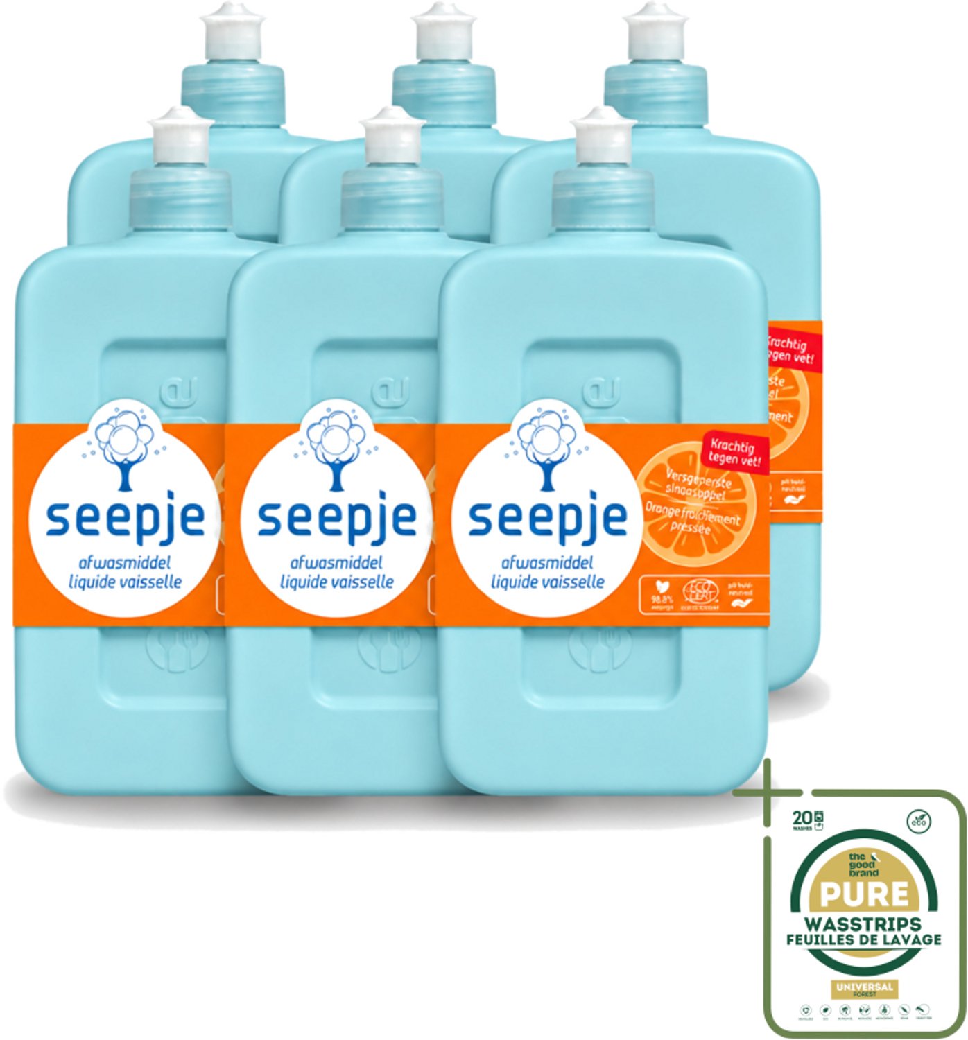 6 x Seepje - Afwasmiddel - Krachtige Reiniging - Versgeperste Sinaasappel Geur - 500 ml - Wasstrips - Afwasmiddel - Reinigingsmiddel - Vaat Reinigen - Natuurlijk Afwasmiddel - Milieuvriendelijk Afwasmiddel