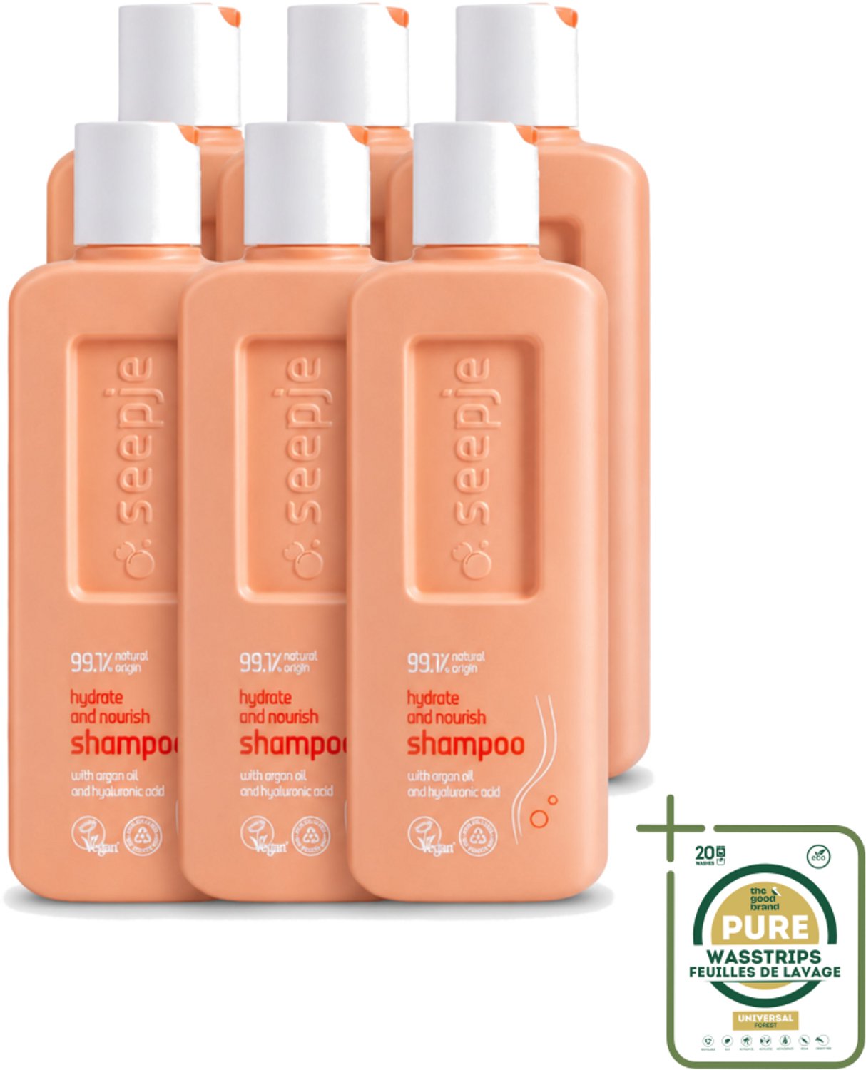 6 x Seepje - Hydrate & Nourish Shampoo - Intense Hydratatie voor Gezond Haar - 300 ml - Wasstrips - Hydratatie Haar - Voedend Shampoo - Droog Haar - Gezond Haar - Natuurlijke Shampoo