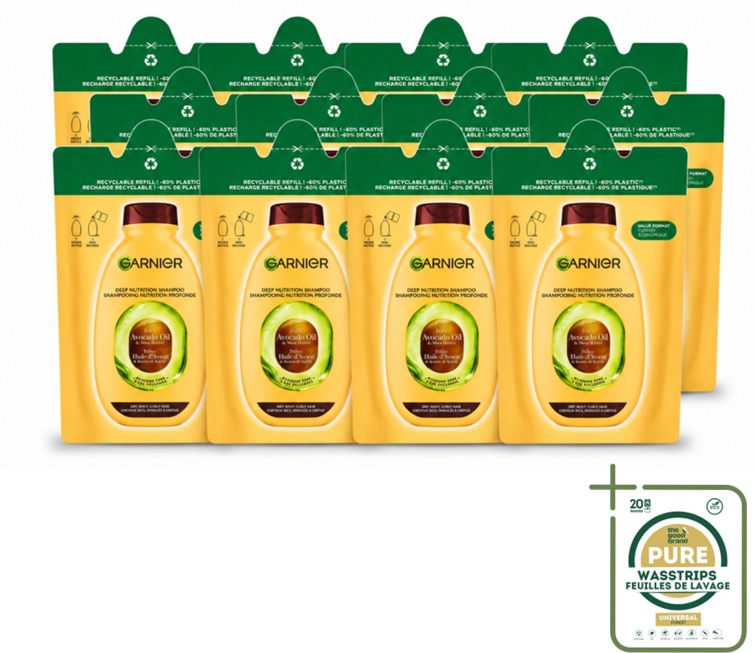 12 x Garnier - Loving Blends - Shampoo Refill - Avocado Olie & Shea Boter - Zeer Droog, Golvend of Krullend Haar - 250 ml - Wasstrips - Shampoo Voor Krullen - Avocado Olie Shampoo - Shea Boter Shampoo - Droog Haar Shampoo - Duurzame Shampoo