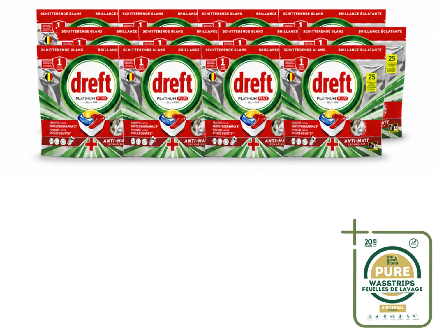 12 x Dreft - Vaatwastabletten - Platinum Plus All-in-One Citroen - Frisse geur - 25 Tabletten - Vaatwasmiddel - Doffe Glans - Glans Herstellen - Vaatwasmachine - Vaatwastabletten