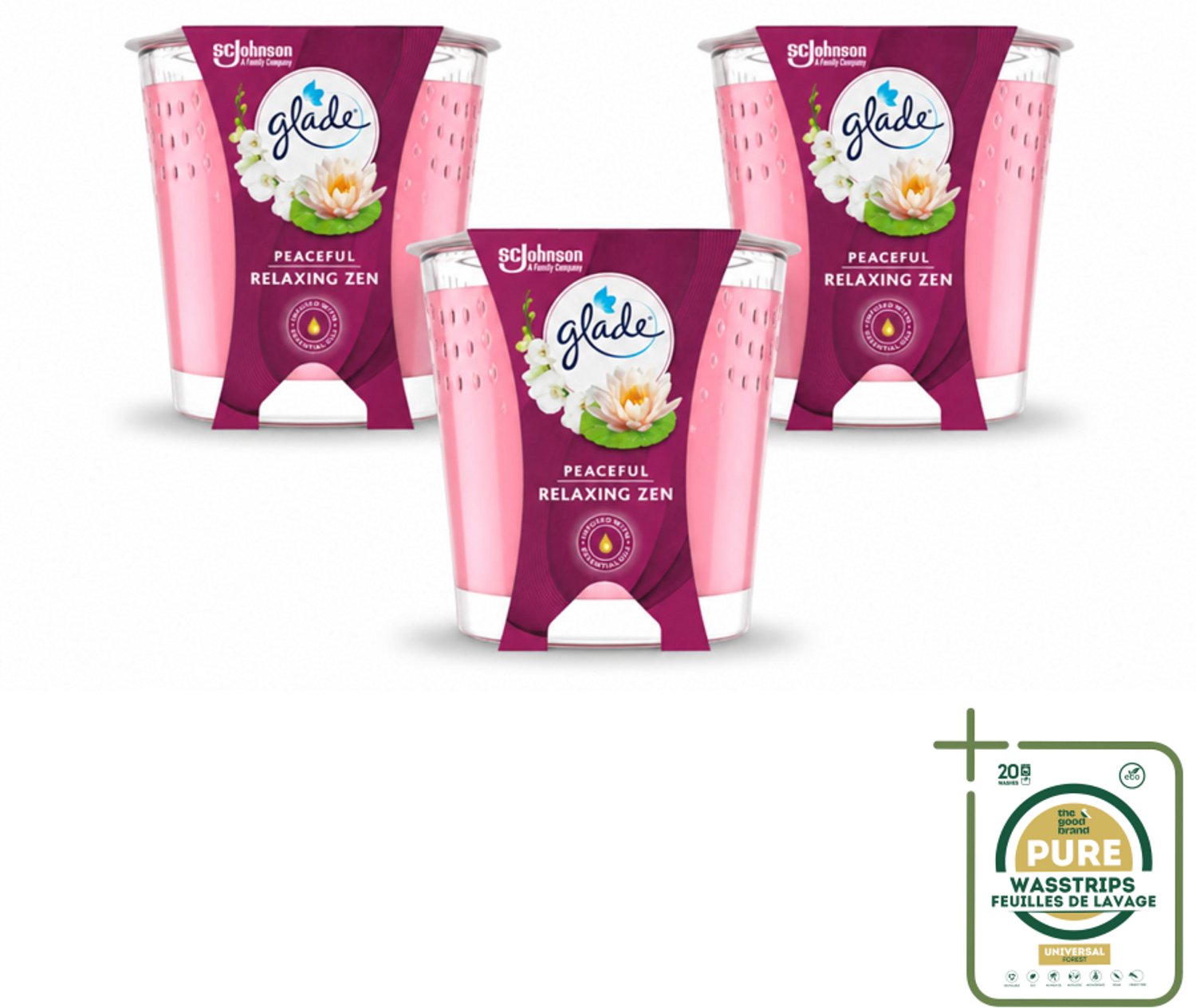 3 x Glade - Geurkaars Relaxing Zen - 100% Raapzaadwas - 112 g - Wasstrips - Geurkaars - Kaars - Geur - Rust - Calme