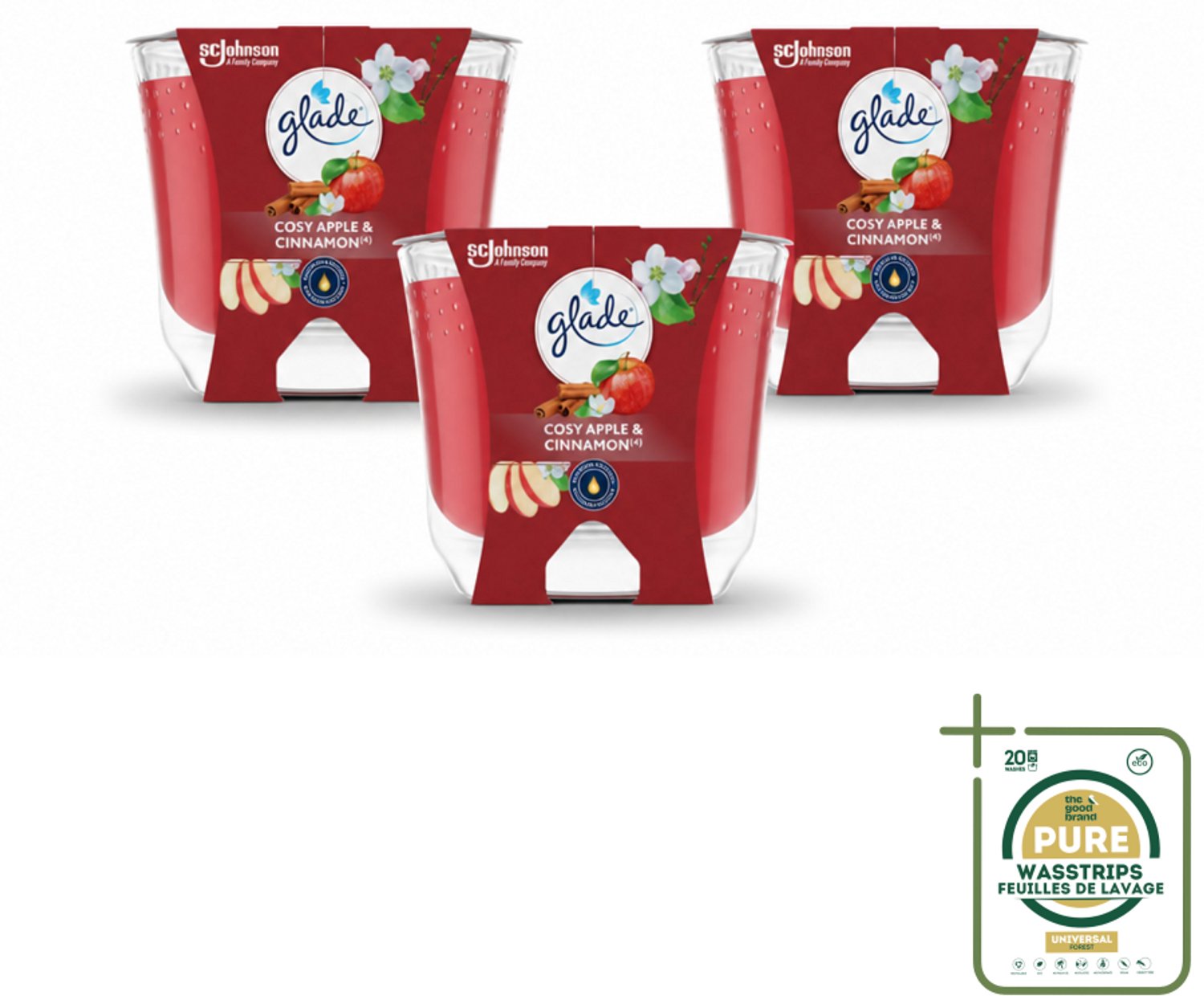 3 x Glade - Geurkaars Appel Kaneel - 100% Raapzaadwas - 204 g - Wasstrips - Geurkaars - Geur - Geurkaars Appel Kaneel - Geurkaars 100% Raapzaadwas - Geurkaars Vegan