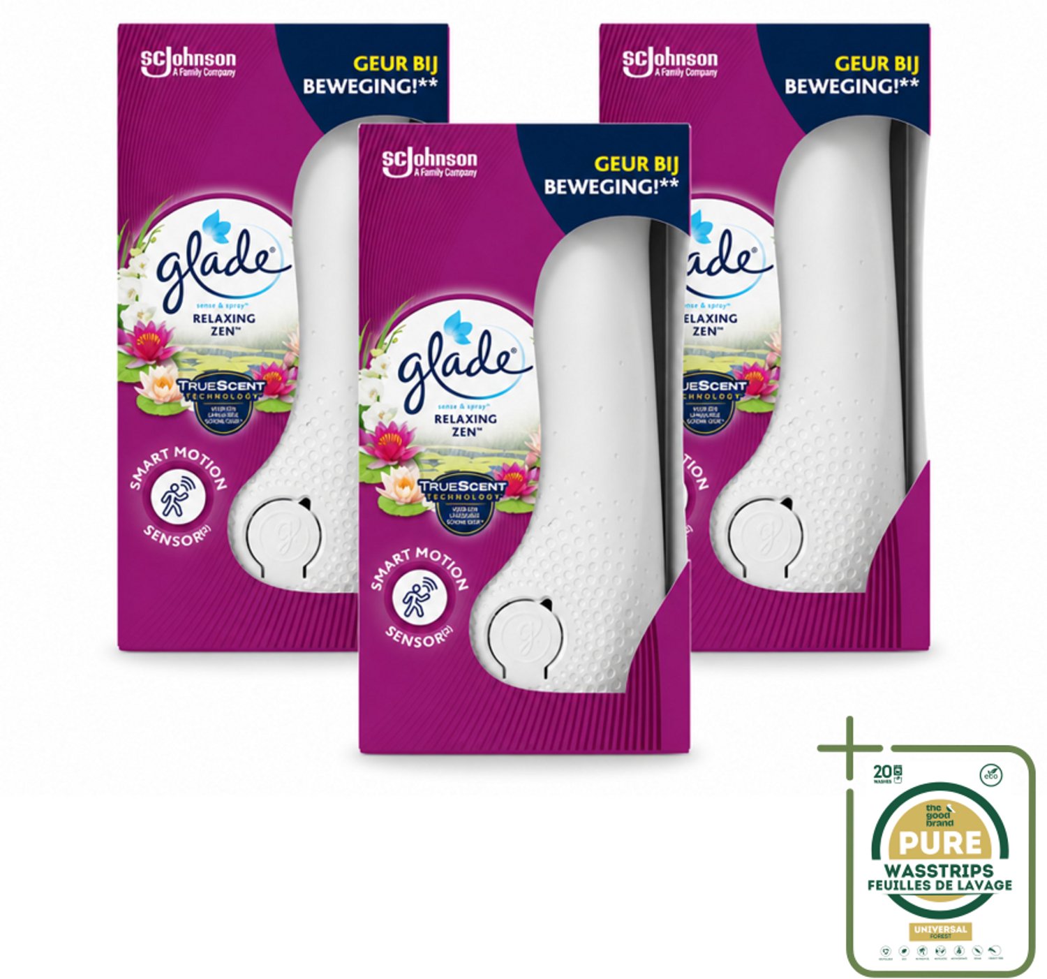 3 x Glade - Houder Sense & Spray - Relaxing Zen - 18 ml - Wasstrips - Luchtverfrisser - Geurhouder - Geurverspreider - Geurapparaat - Geur In Huis