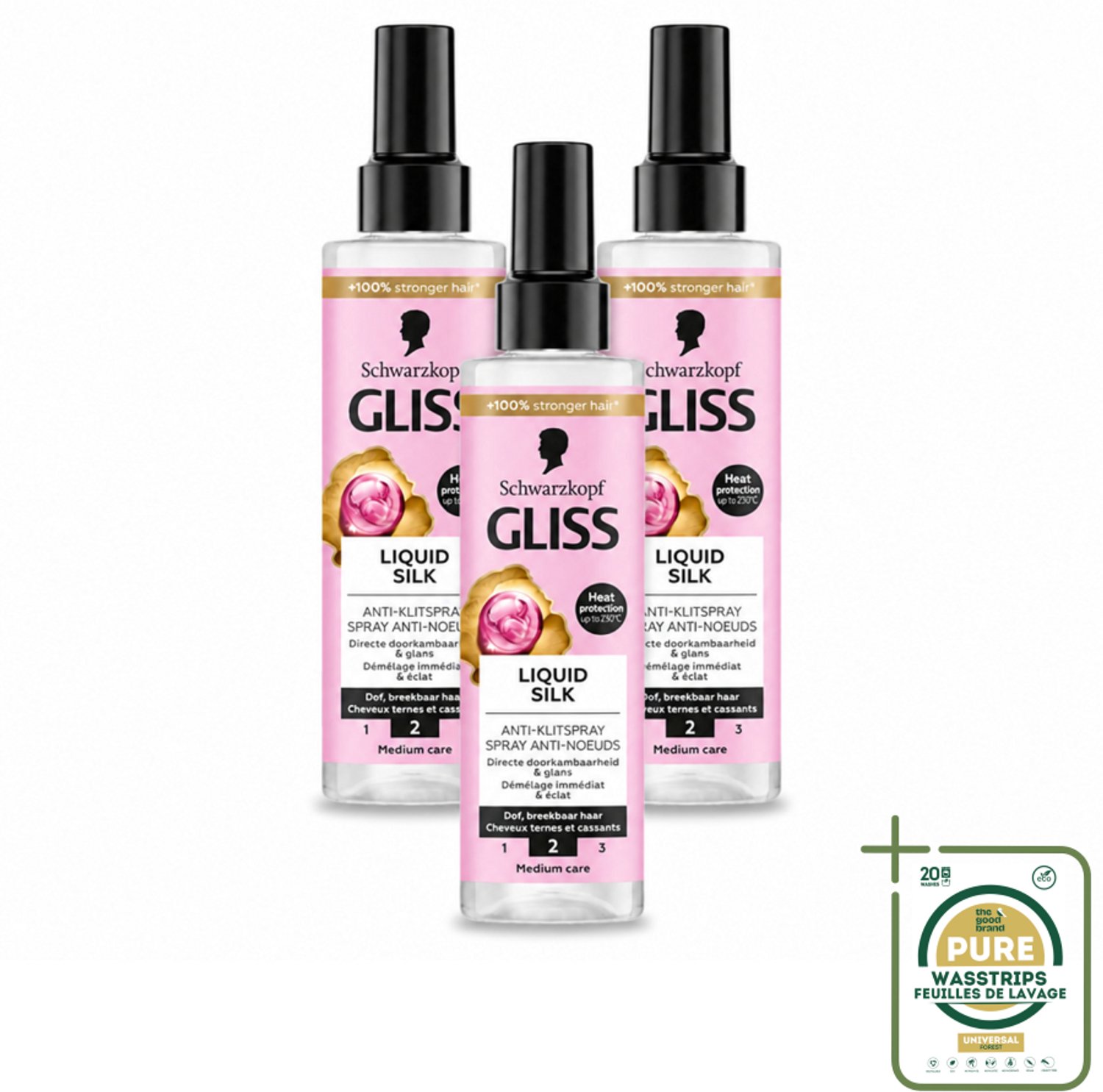 3 x Gliss - Anti-Klit Spray Liquid Silk Gloss voor Glanzend en Klitvrij Haar - 200 ml - Wasstrips - Haarspray - Ontwarren - Klitvrij Haar - Glanshaar - Doorkambaar Haar