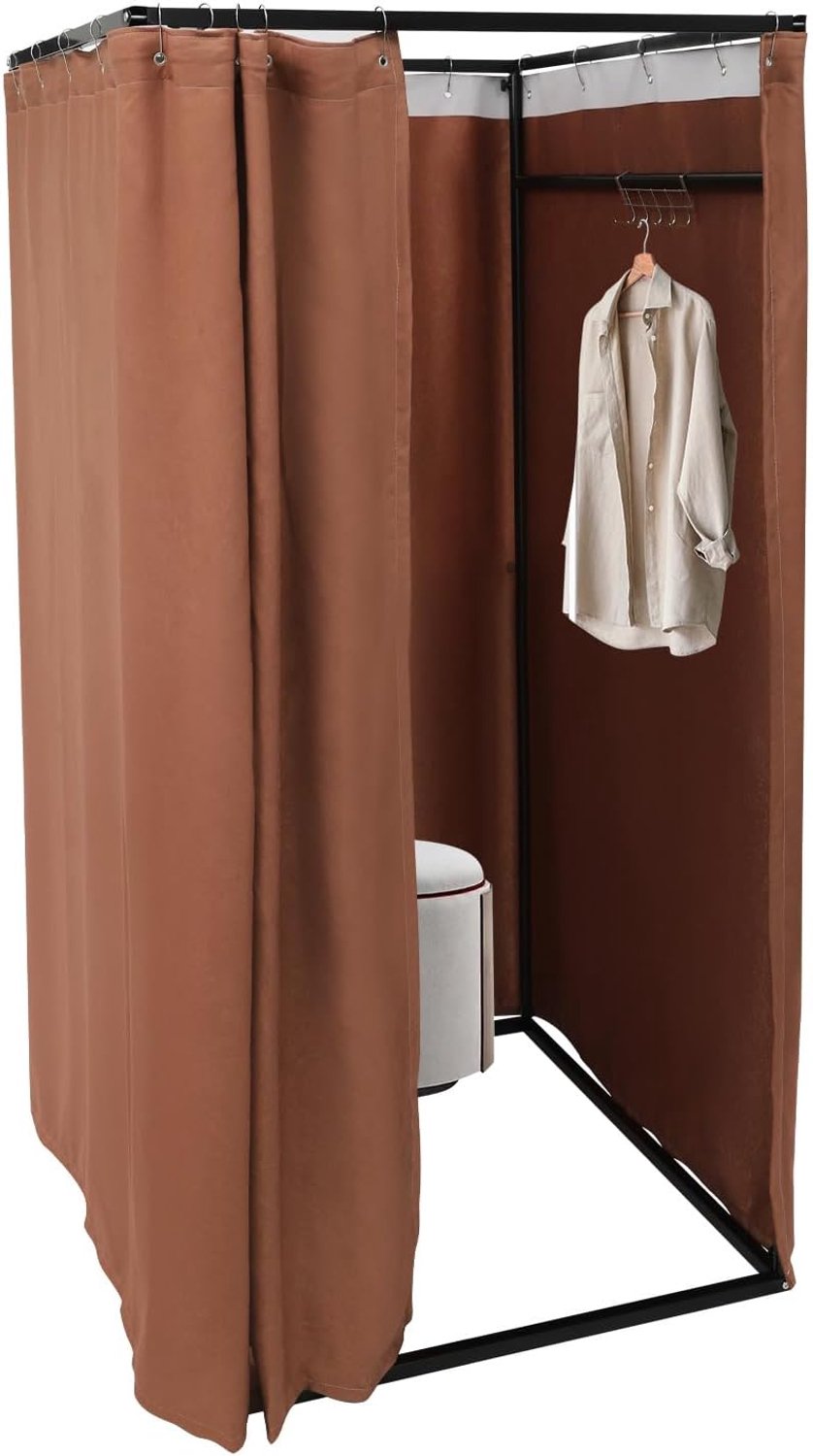 Kleedcabine, vrijstaand, grote kledingwinkel, kleedcabine, 100 x 100 x 200 cm, vierkant, draagbare kleedkamer, staande inkijkbescherming, gordijnen voor winkelcentrum (roze)
