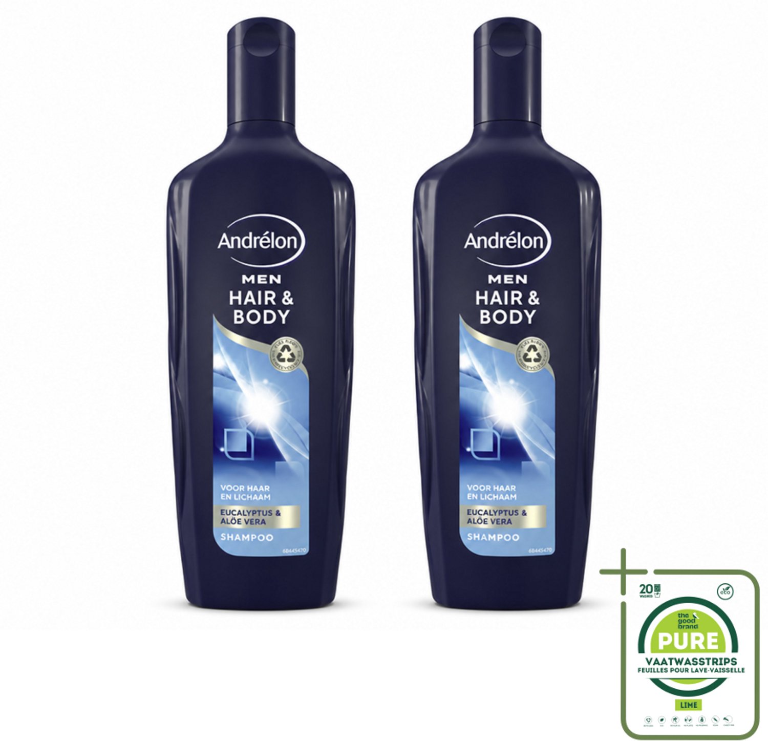 2 x Andrélon - Men - Hair & Body - Shampoo - 300 ml - Grootverpakking - Vaatwasstrips - Haar En Lichaam Verzorgen - Mannelijke Haar En Lichaam Verzorging - Eucalyptus En Aloë Vera - 2-in-1 Shampoo En Bodywash - Hydraatende Shampoo