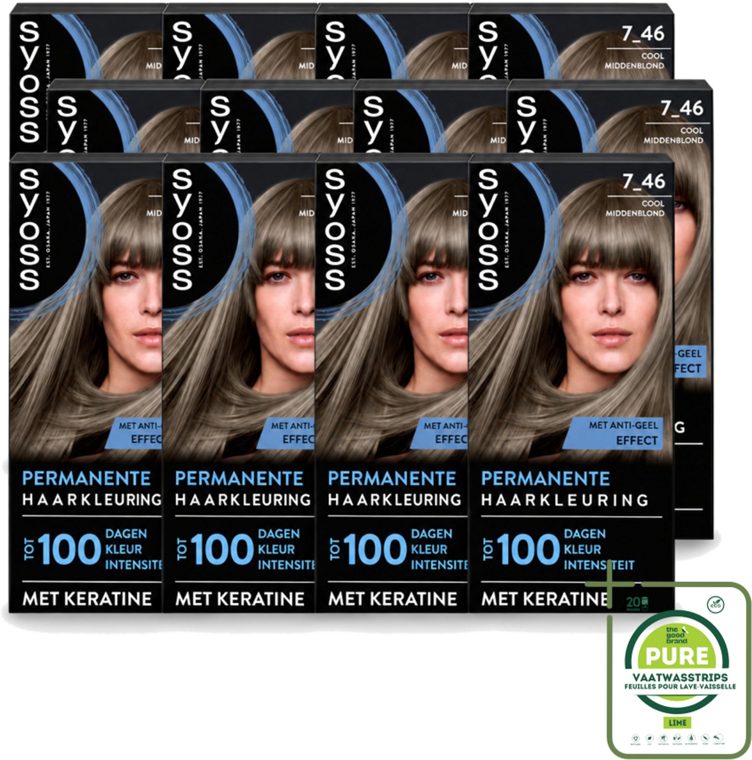 12 x SYOSS - Coloration 7-46 Cool Middenblond - Haarverf - Grijsdekking - Vermindert Haarbreuk - Grootverpakking - Vaatwasstrips - Haarkleur - Permanente Haarkleur - Grijsdekking - Keratine - Haarkleur Krachtig