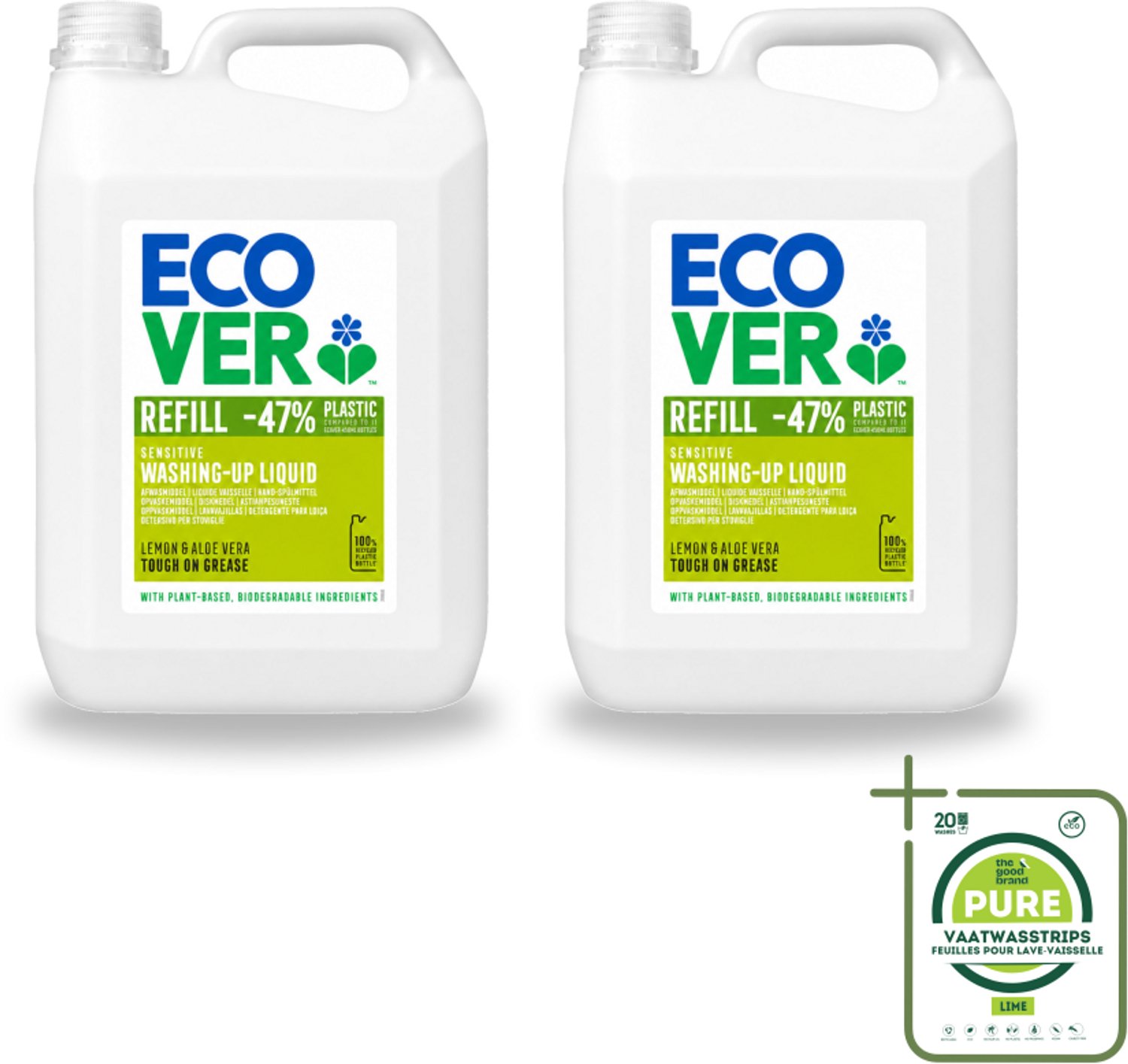 2 x Ecover - Afwasmiddel - Citroen & Aloë Vera - 5 liter - Grootverpakking - Afwasmiddel Citroen Aloë Vera - Plantaardig Afwasmiddel - Duurzaam Afwassen - Zero Waste Afwasmiddel - Biologisch Afbreekbaar