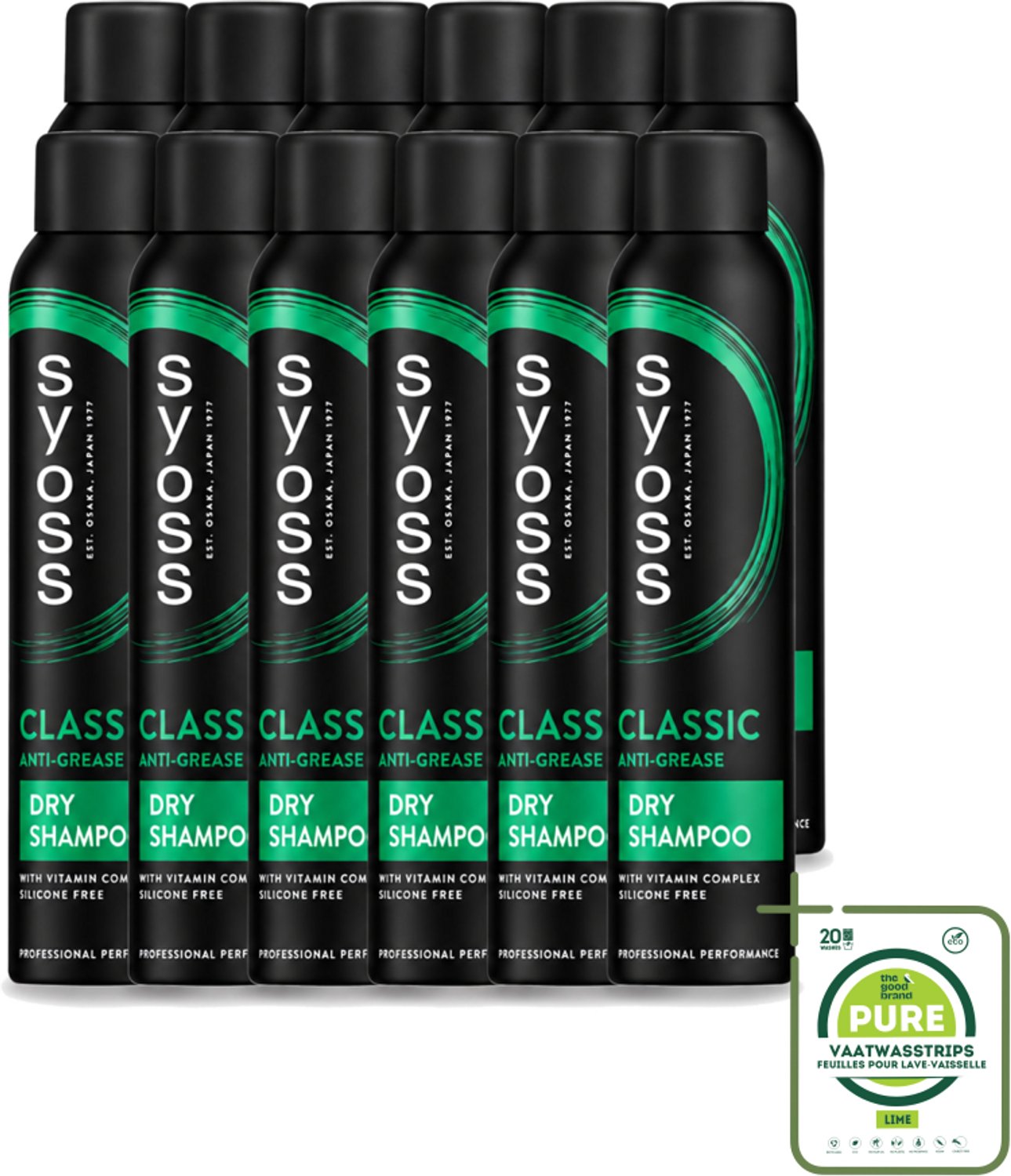 12 x SYOSS - AntiGrease Droogshampoo - Shampoo - Langdurige Styling - 200ml - Grootverpakking - Vaatwasstrips - Droogshampoo - Vetvrij Haar - Fris Haar - Vetabsorptie - Haar Verzorging