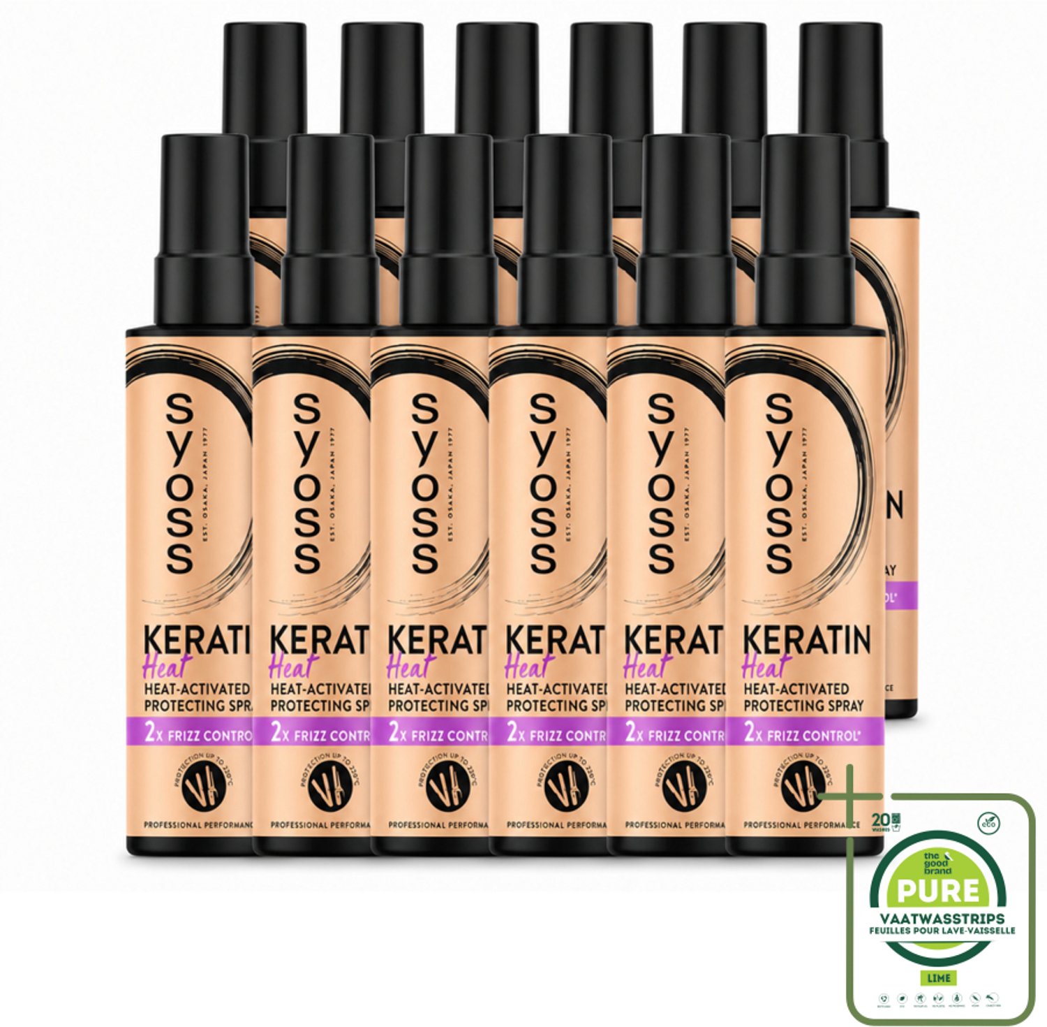 12 x Syoss - Keratin - Heatprotection Spray - Tot 220°C Bescherming - 200 ml - Grootverpakking - Vaatwasstrips - Hittebescherming Haar - Keratine Spray - Pluiscontrole Haar - Zijdezachte Finish - Haar Bescherming