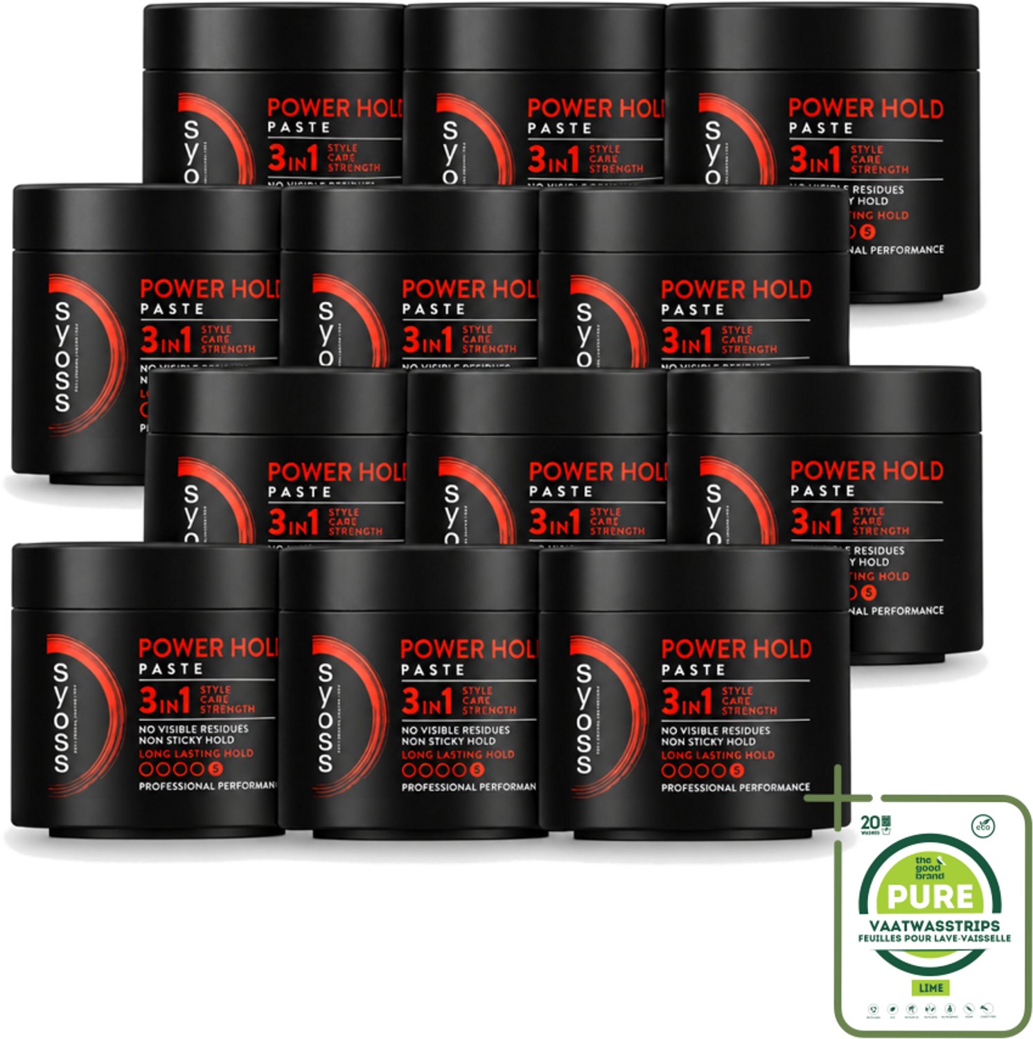 12 x SYOSS - Power hold 150 ml - Haarpaste - Sterke Fixatie - 150ml - Grootverpakking - Vaatwasstrips - Haarpaste - Krachtige Fixatie - Haartijden - Haartijden - Haartijden