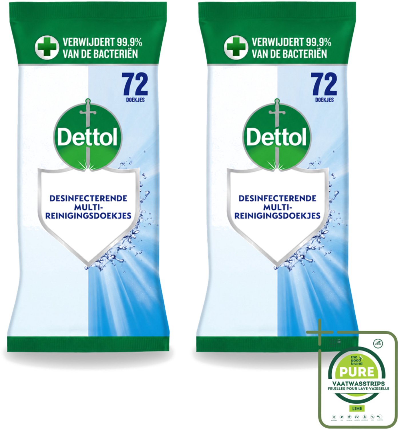 2 x Dettol - Reinigingsdoekjes Cleanser - Krachtige Hygiëne - Zonder Bleek - 72 Doekjes - Grootverpakking - Hygiëne - Reiniging - Doekjes - Schoonmaak - Vuil Verwijderen