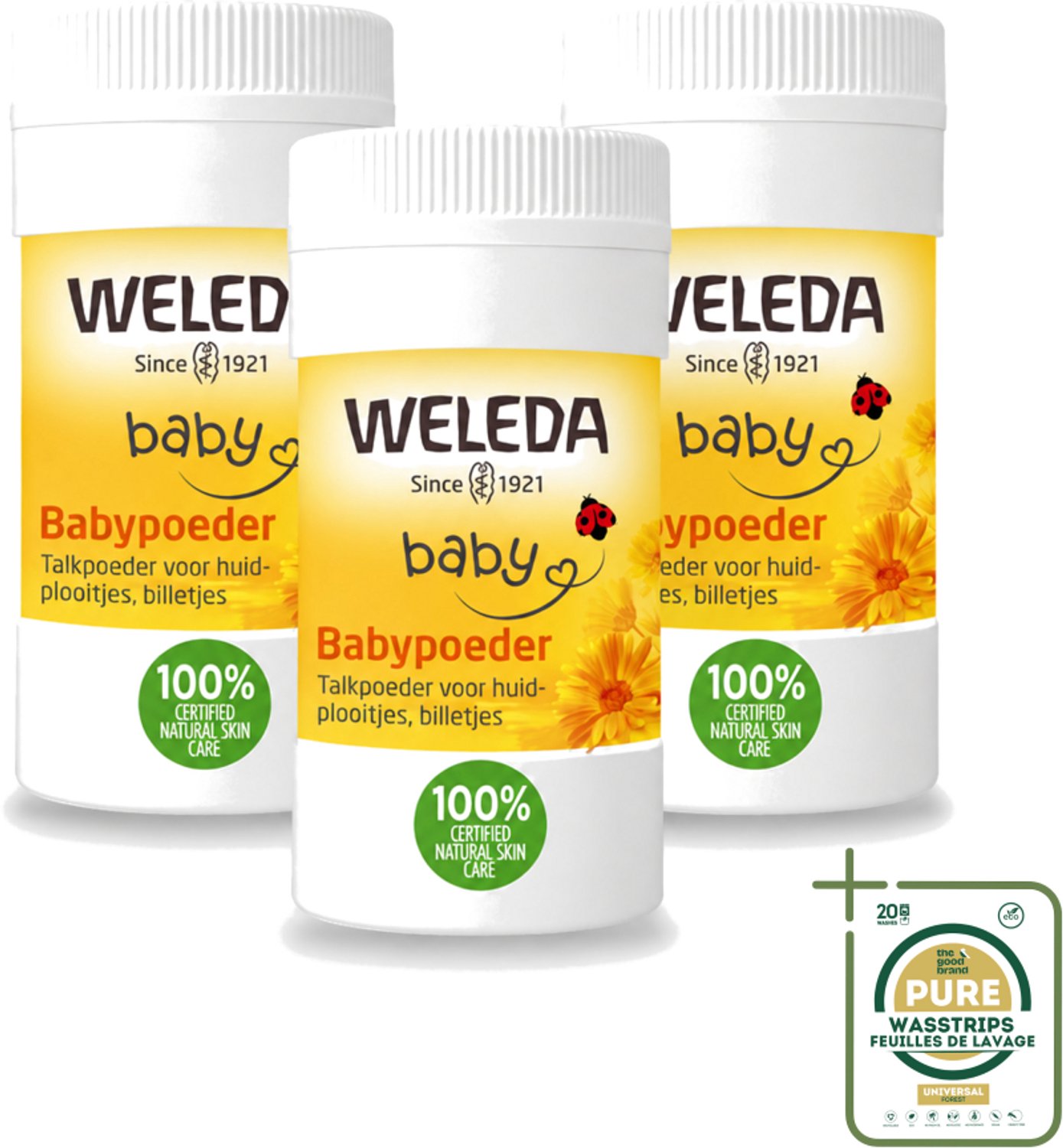 3 x WELEDA - Babypoeder - Baby & Kind Calendula - 20 g - Wasstrips - Babyhuid Verzorging - Babyhuid Poeder - Calendula Poeder - Natuurlijke Babyhuid Verzorging - Babyhuid Absorberen