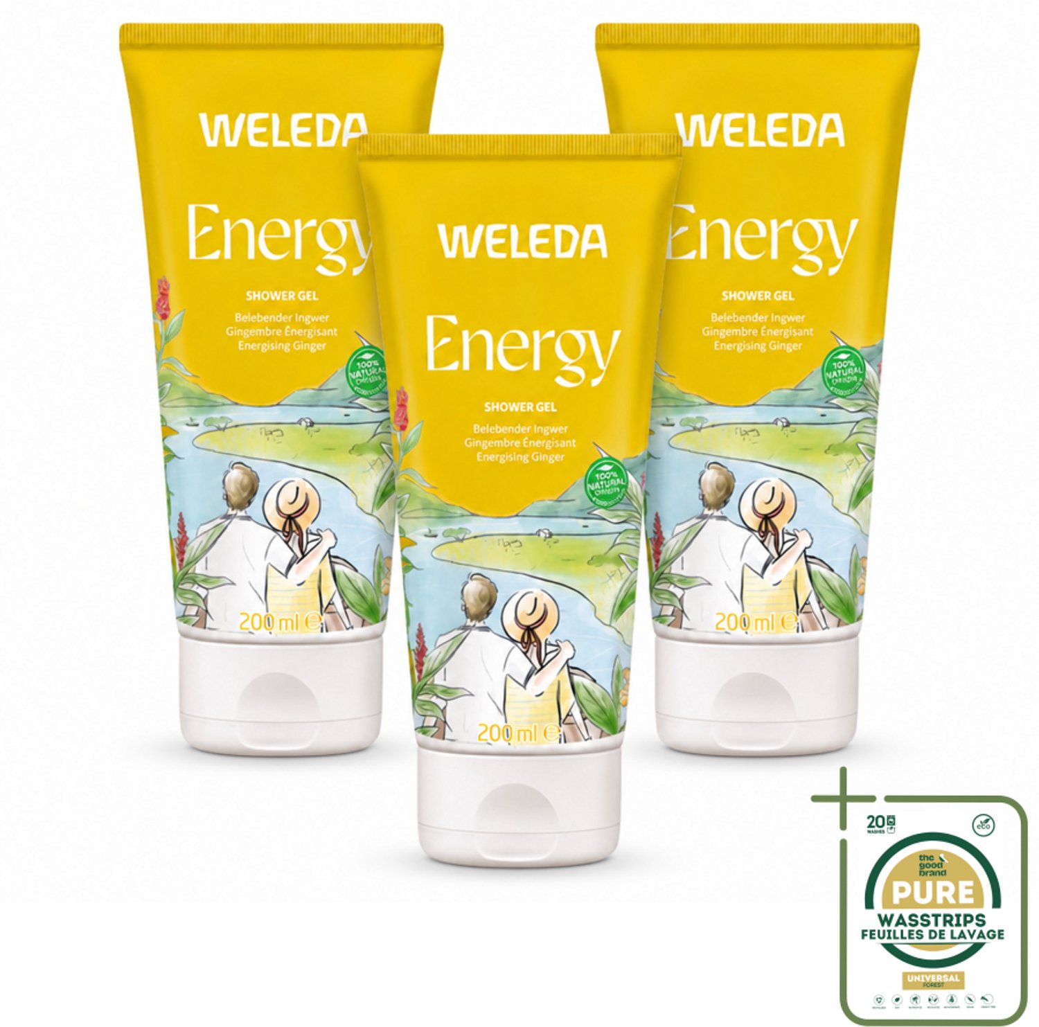 3 x WELEDA - Douchegel Aroma Shower Energy - 200 ml - Wasstrips - Douchegel Energie - Energieboost - Natuurlijke Douchegel - Aromatherapie - Energie Voor De Dag