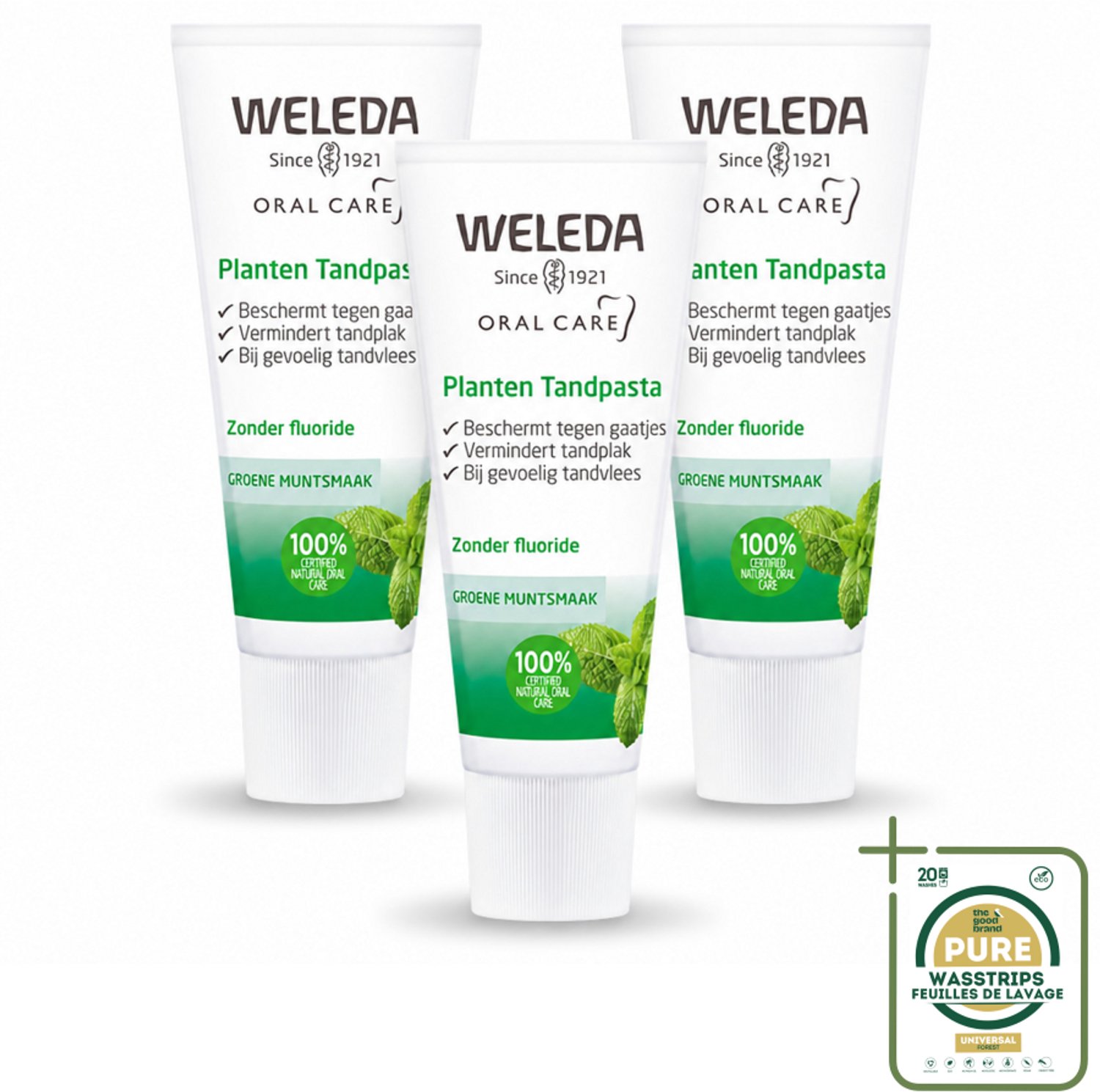 3 x WELEDA - Planten tandpasta - 75 ml - Wasstrips - Natuurlijke Tandpasta - Tandvlees Kalmeren - Tanden Reinigen - Mondverzorging - Plantenextract
