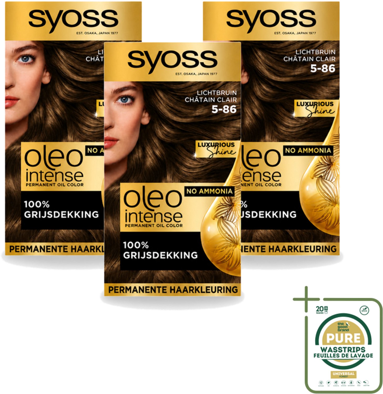 3 x SYOSS - Oleo Intense 5-86 - Haarverf - Permanente Haarkleuring - Lichtbruin - Langdurige Kleur - Wasstrips - Haarverf - Permanente Haarkleuring - Lichtbruin - Haarkleur - Haarverf Zonder Ammoniak