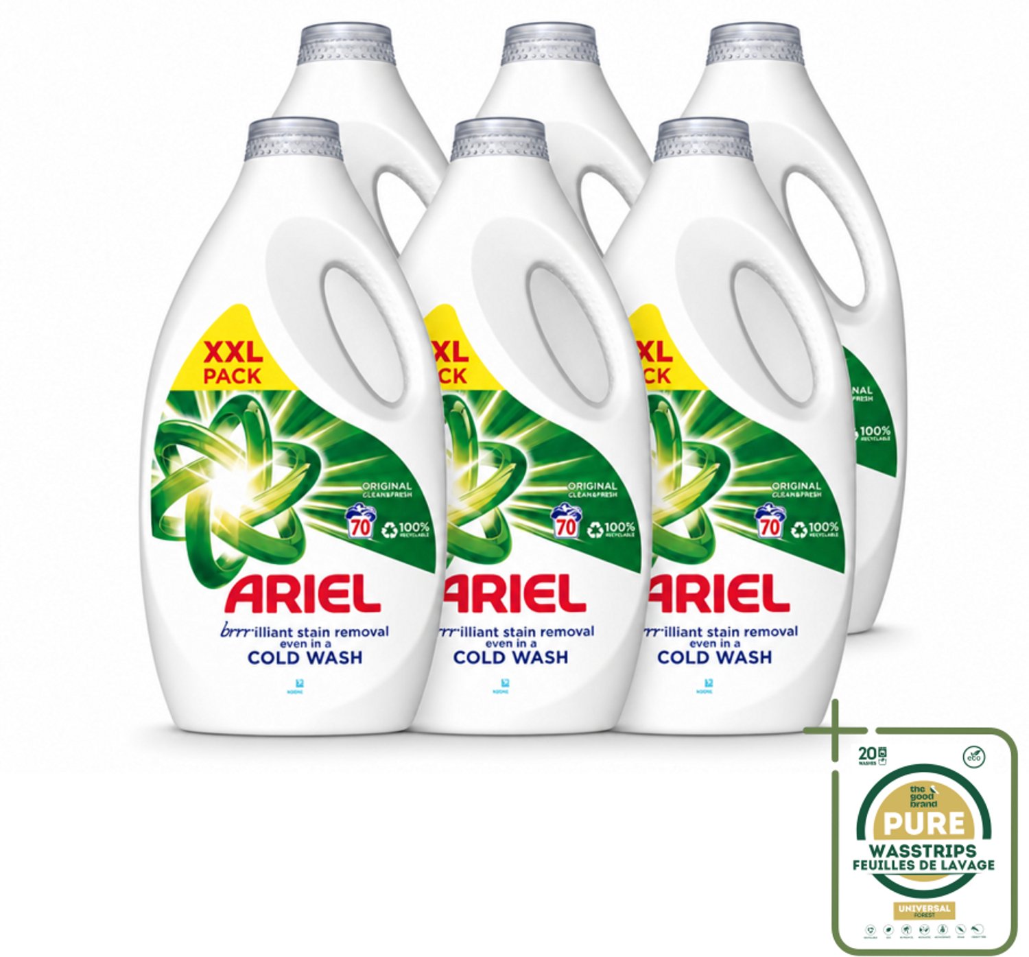 6 x Ariel - Wasmiddel - Original - 70 Wasbeurten - 2,45 liter - Wasstrips - Wasmiddel - Wasmiddel Voor Kleding - Vlekverwijdering - Frisheid - Wasmiddel 70 Wasbeurten