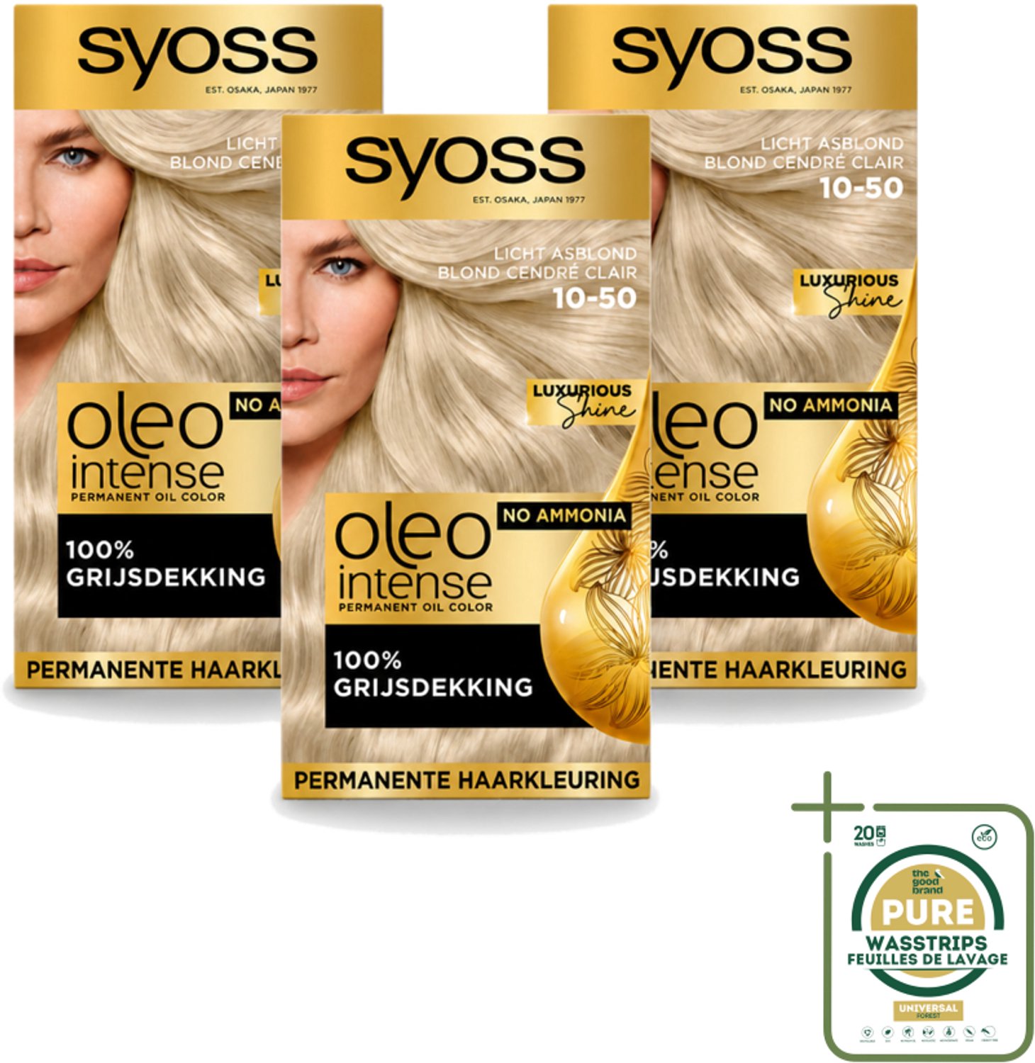 3 x SYOSS - Oleo Intense 10-50 - Haarverf - Permanente Haarkleuring - Licht Asblond - Langdurige Kleur - Wasstrips - Haarverf - Licht Asblond - Permanente Haarkleuring - Olie-formule - Haarverf Zonder Ammoniak