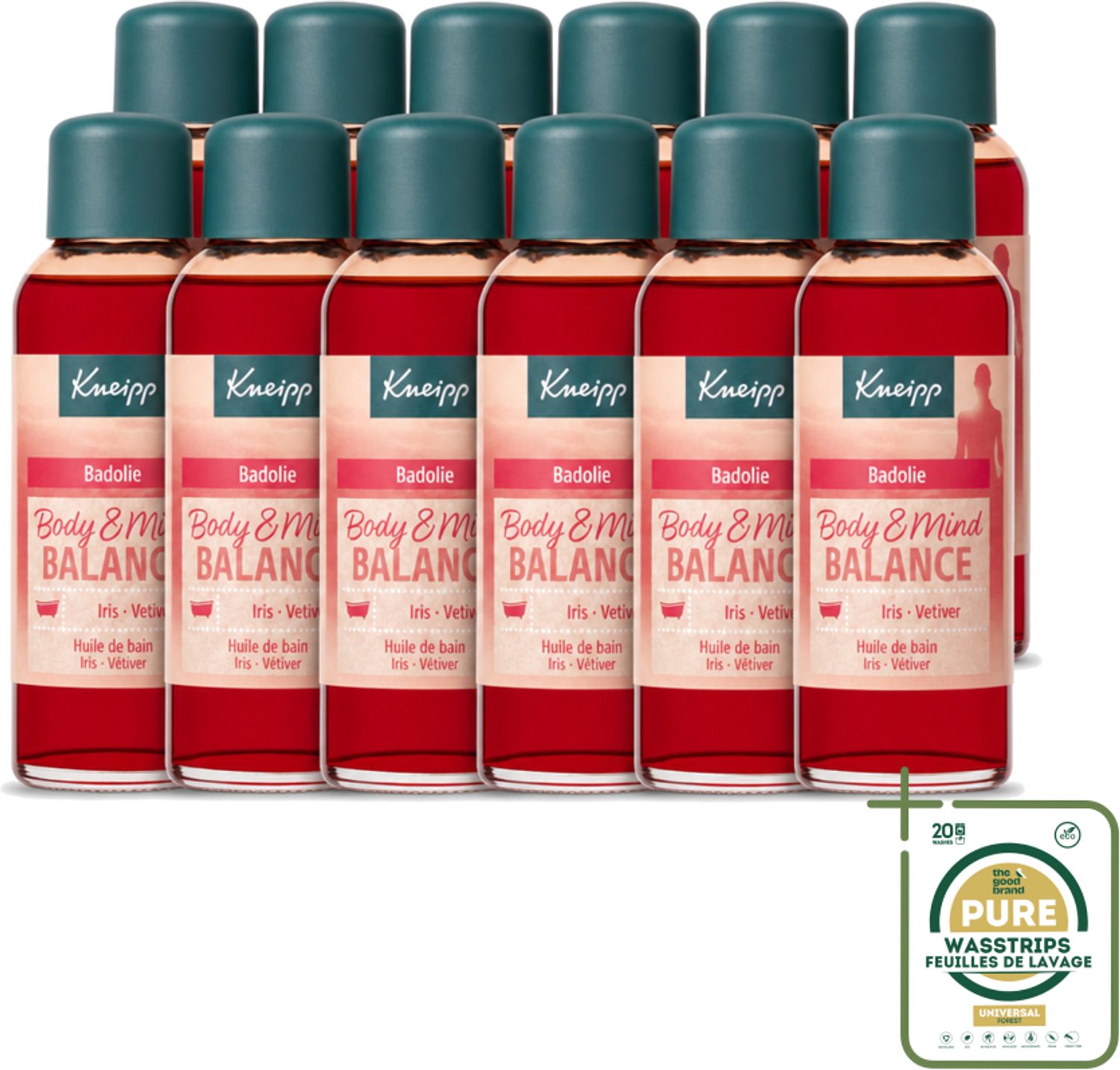 12 x Kneipp - Badolie - Body & Mind Balance - Iris & Vetiver - 100 ml - Wasstrips - Badolie - Natuurlijke Balans - Ontspanning - Energie - Self Care