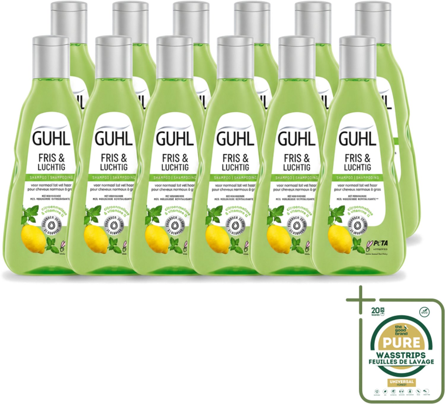 12 x Guhl - Shampoo - Fris & Luchtig - 250 ml - Wasstrips - Fris Haar - Luchtig Haar - Vet Haar Shampoo - Verfrissend Haar - Talgverwijderend Shampoo