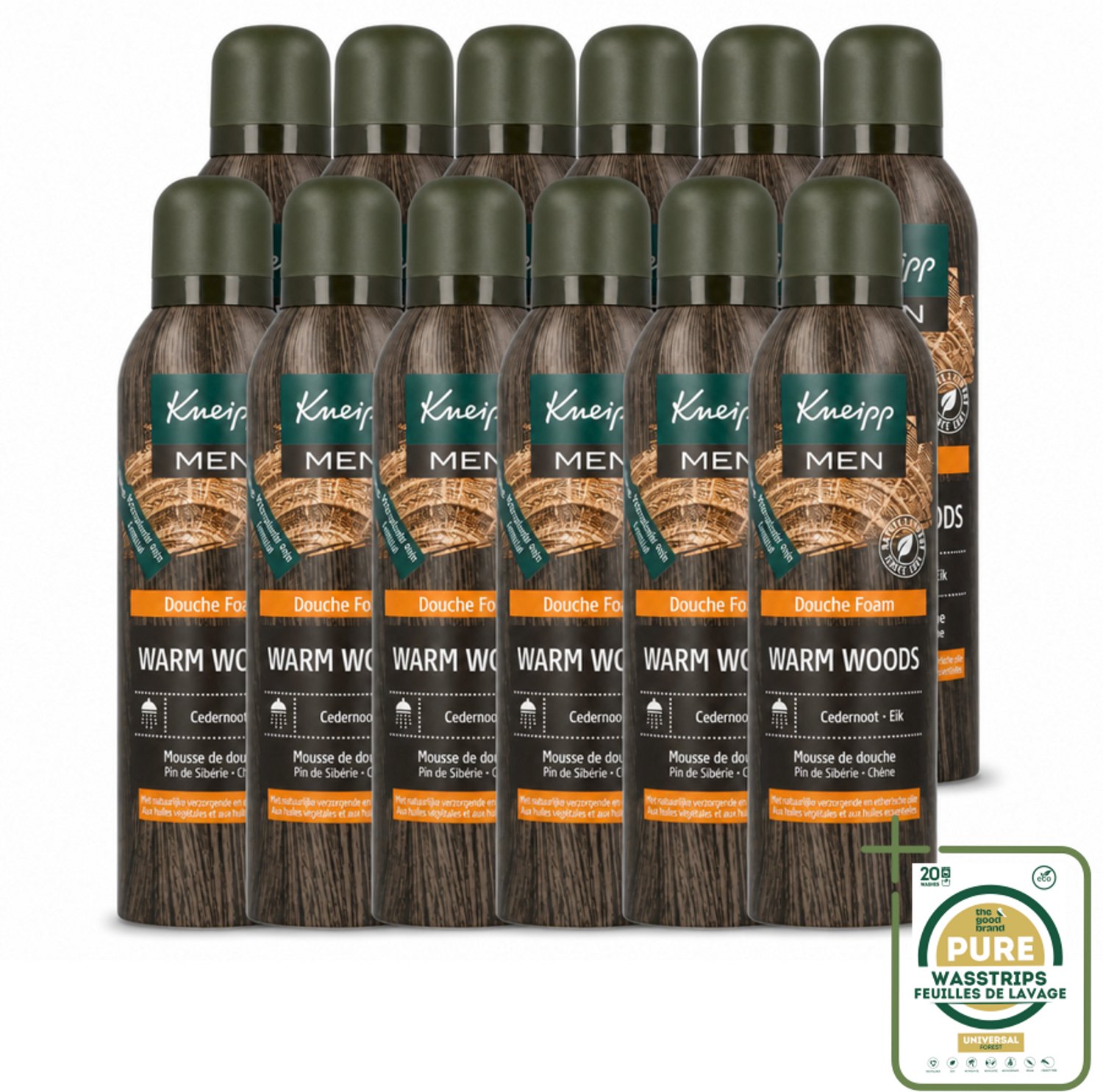12 x Kneipp - Douche schuim - Men - Warm Woods - Warme houtgeur - 200 ml - Wasstrips - Douche Schuim Voor Mannen - Warme Houtgeur - Natuurlijke Verzorging - Mannelijke Douche - Huid Verzorging