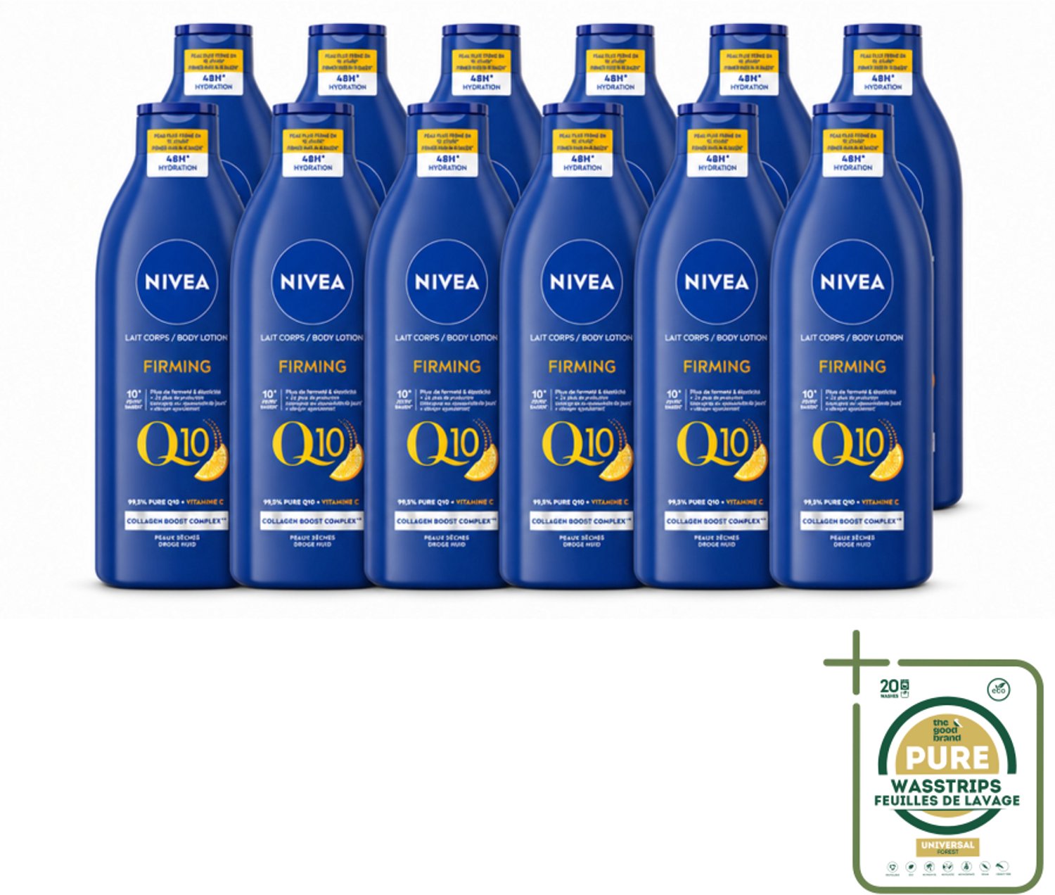 12 x Nivea - Q10 - Verstevigende Bodylotion - Vitamine C - 48 uur Hydratatie - Voor Droge Huid - 400 ml - Wasstrips - Verstevigende Bodylotion - Droge Huid Verzorging - Hydratatie - Collagen Boost - Q10
