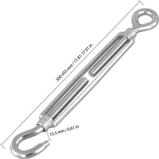 3 stuks 304 roestvrij stalen spanslot M12, verstelbare spansloten met haken, draadspanner voor kabelspanning, hekspanner — afbeelding 3