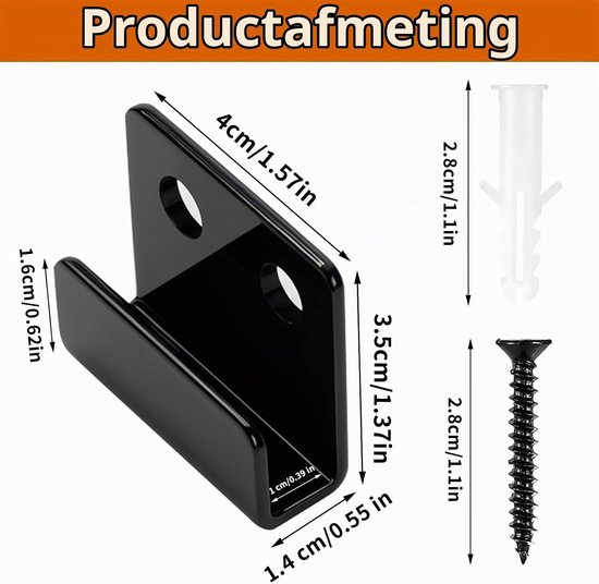 Set van 8 U-vormige Steunbeugels, Sterke Metalen Haakjes voor Wandmontage, Ideaal voor Keuken en Badkamer, Geschikt voor Tegels en Garage, Zwart, 10mm Binnenbreedte — afbeelding 4