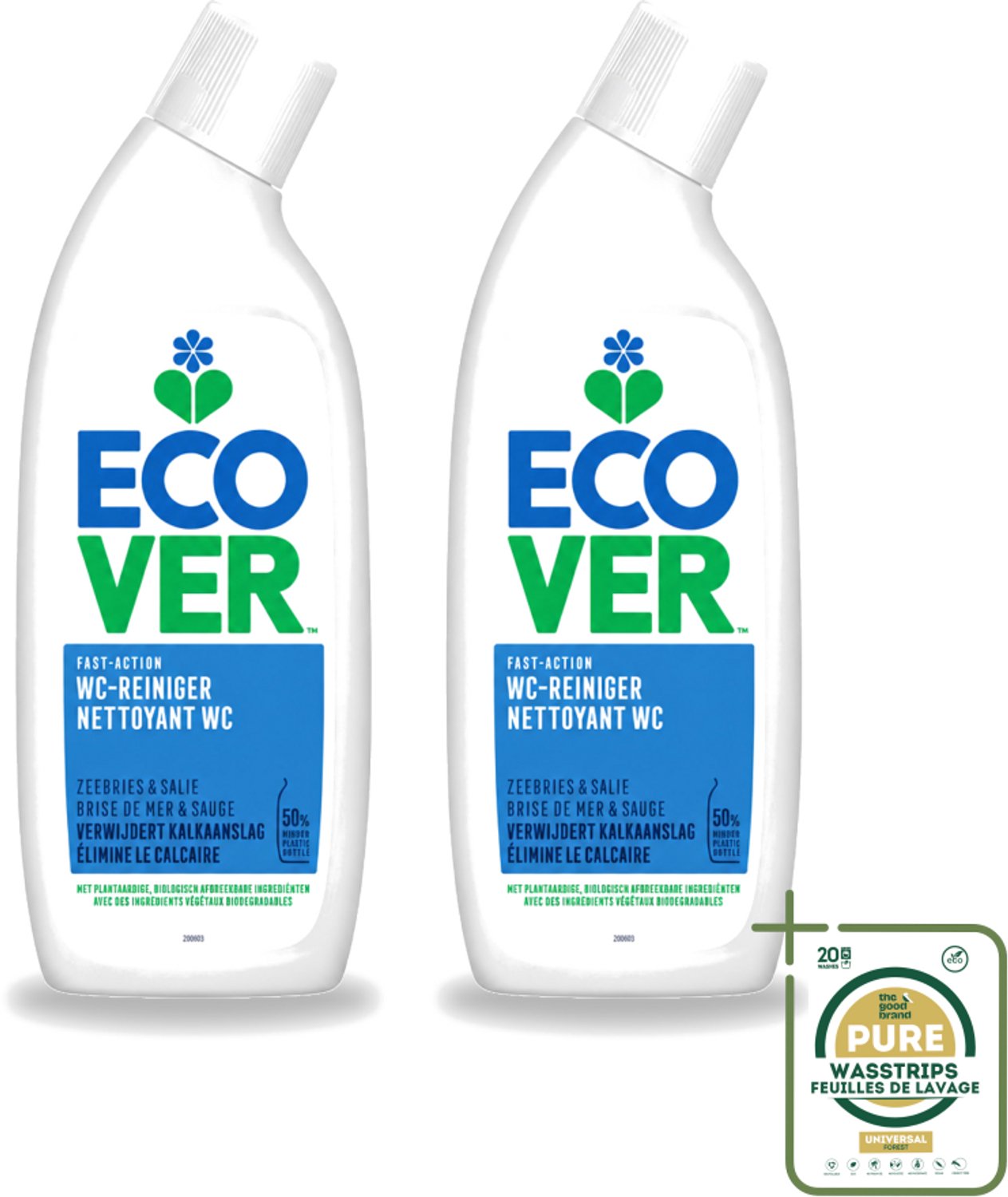 2 x Ecover - Toiletreiniger - Zeebries & Salie - 750 ml - Wasstrips - Toiletreiniger - Zeebries En Salie - Ontkalken - Reinigen - Natuurlijke Geur