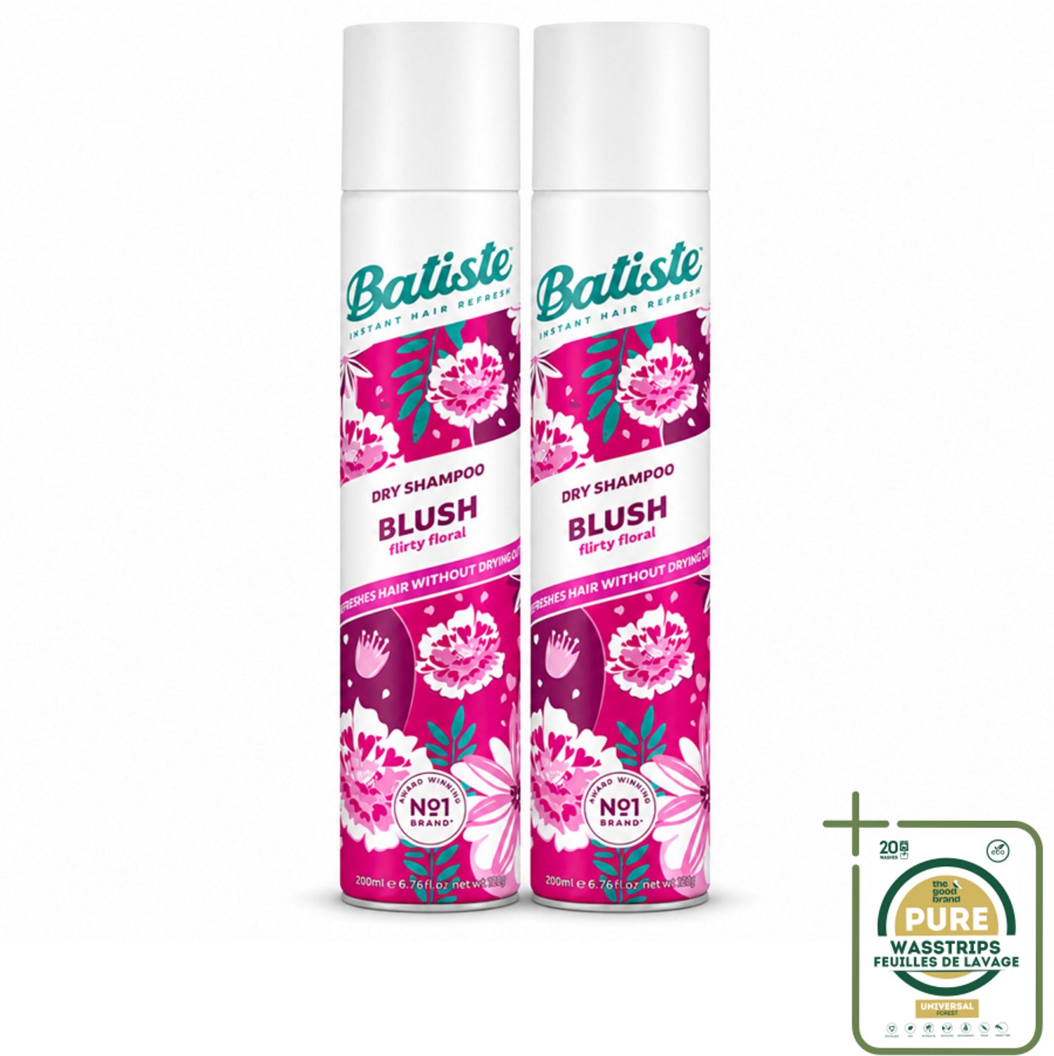 2 x Batiste - Blush - Droogshampoo - Bloemige Geur - Frist Op en Geeft Textuur - 200ml - Wasstrips - Droogshampoo - Haar Opfrissen - Vet Haar - Frisheid - Bloemige Geur