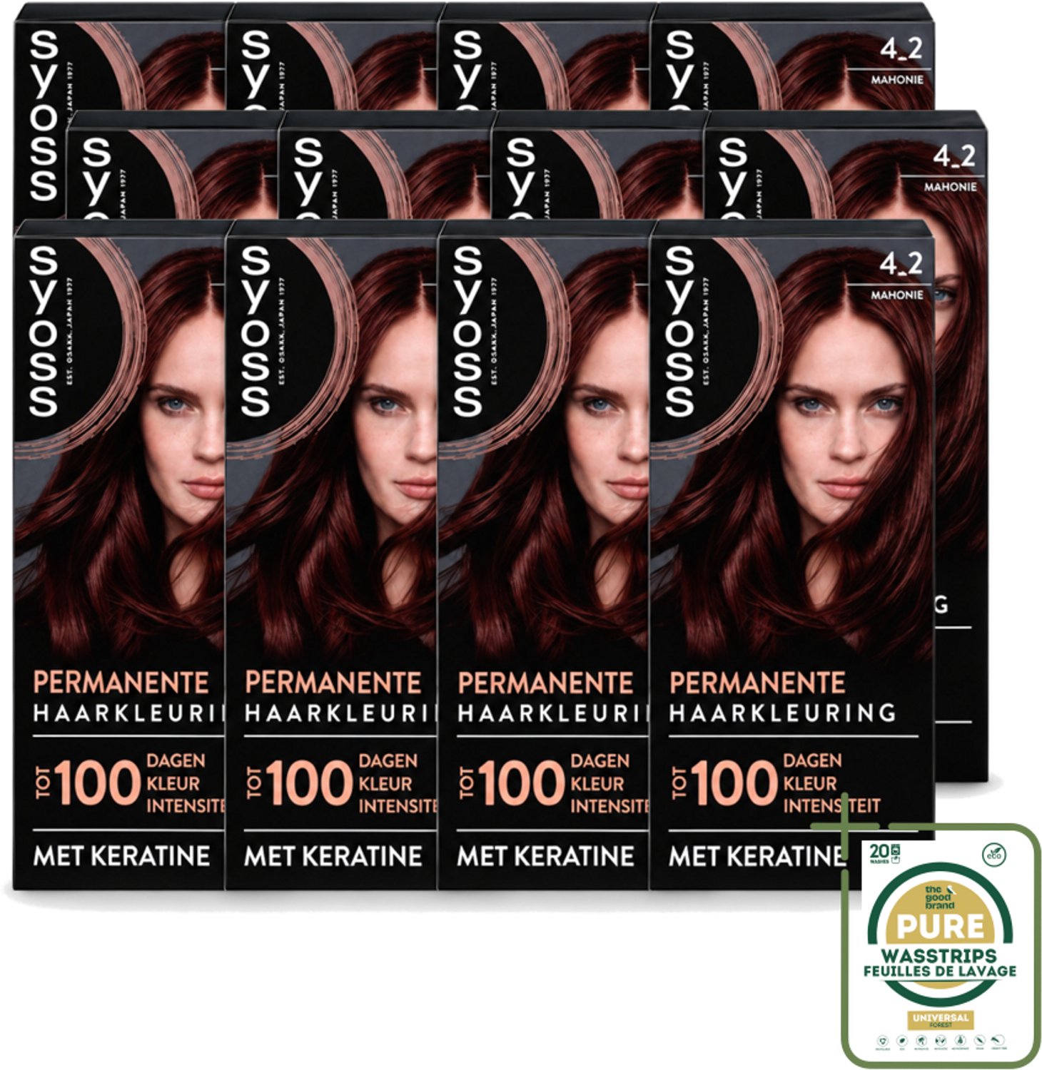 12 x SYOSS - Coloration 4-2 Mahonie - Haarverf - Grijsdekking - Vermindert Haarbreuk - Wasstrips - Haarverf - Grijsdekking - Permanent Haarverf - Keratine - Haarkleur