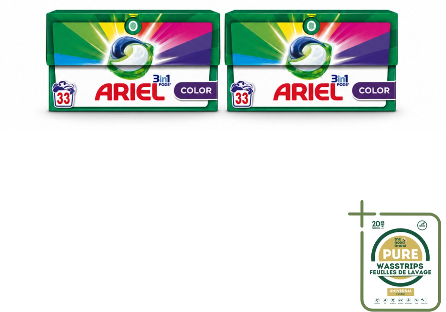 2 x Ariel - 3in1 Wasmiddel Pods - Color - 33 Pods - Wasstrips - 3in1 Wasmiddel - Kleurbehoud - Wasmiddel Voor Gekleurde Was - Pod Wasmiddel - Koud Water Wasmiddel