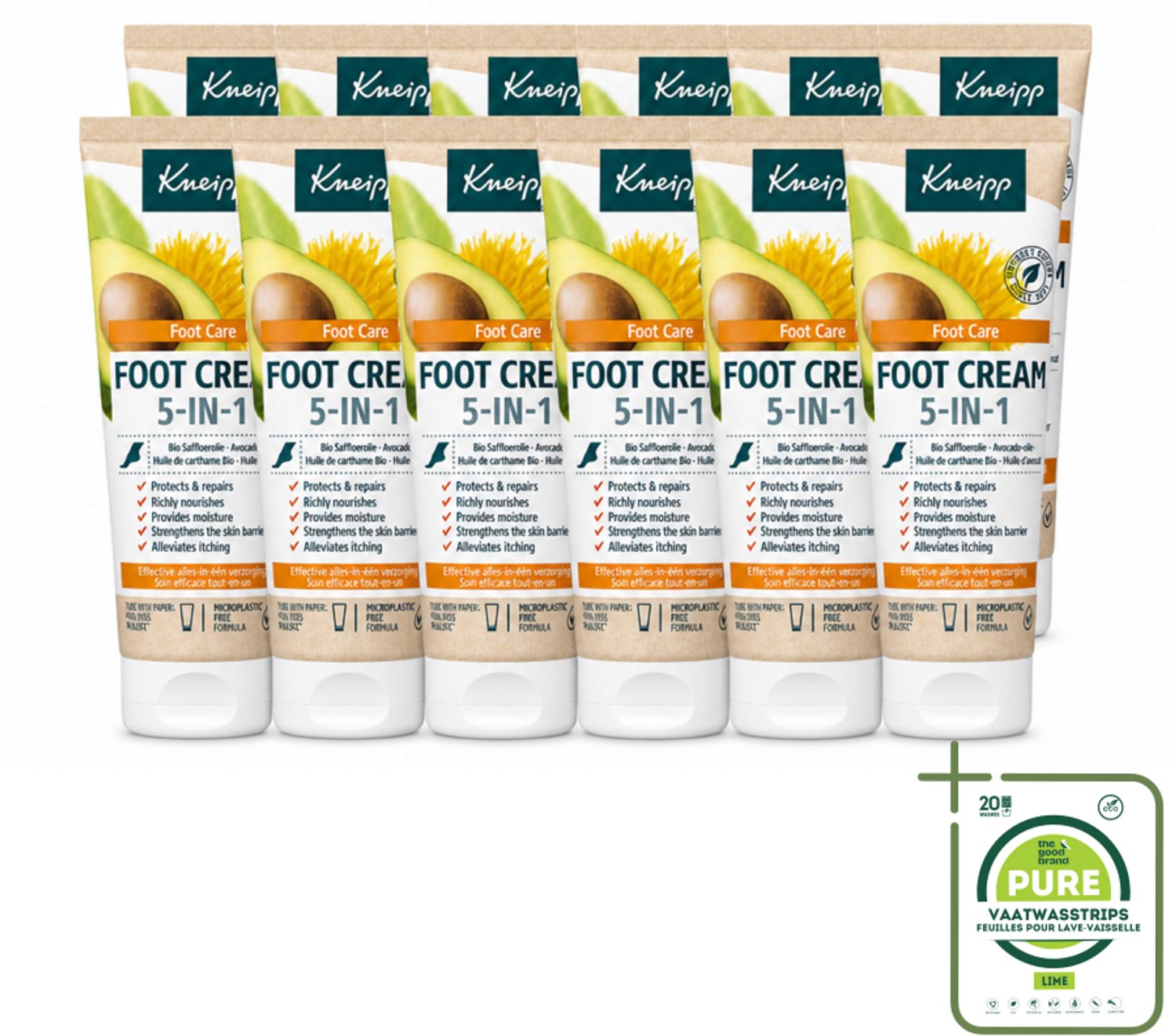 12 x Kneipp - Voetcrème 5‑in‑1 - Verlicht jeuk, hydrateert & herstelt - 75 ml - Grootverpakking - Vaatwasstrips - Voetcrème - Voetverzorging - Voeten Herstellen - Voeten Hydrateren - Voeten Kalmeren