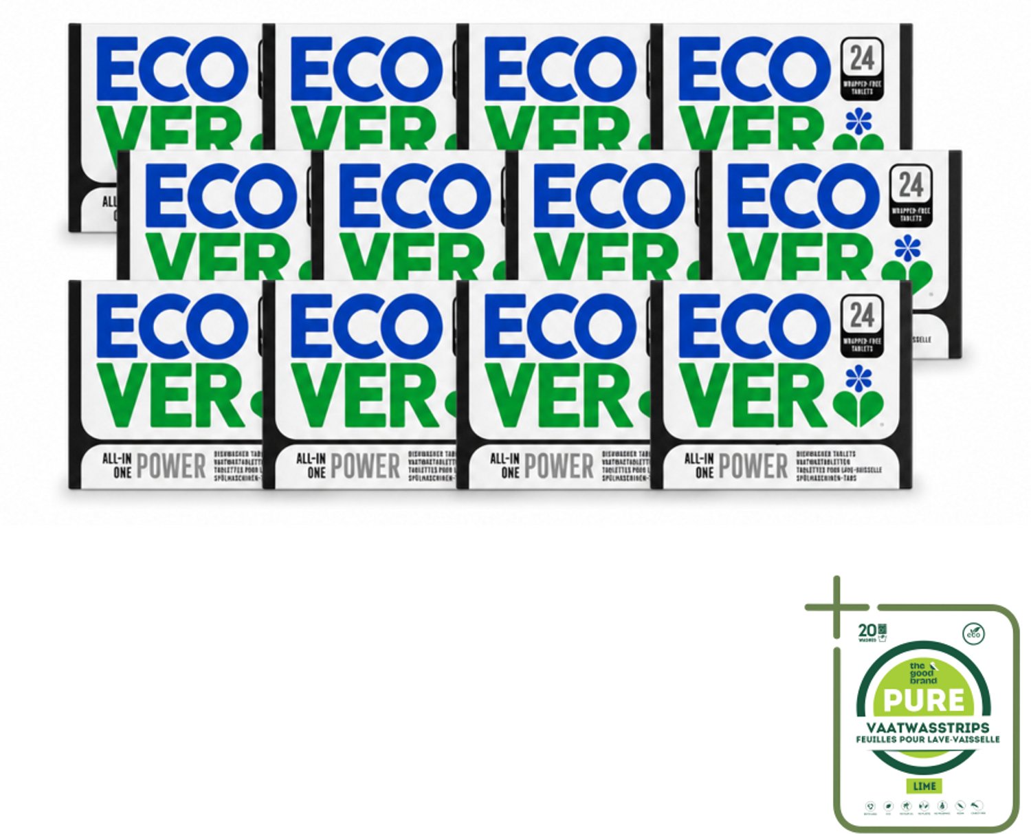 12 x Ecover - Vaatwastabletten All-in-One Power - 24 Tabs - Grootverpakking - Vaatwastabletten - Schoonmaken - Milieuvriendelijk - Glansspoelmiddel - Zout